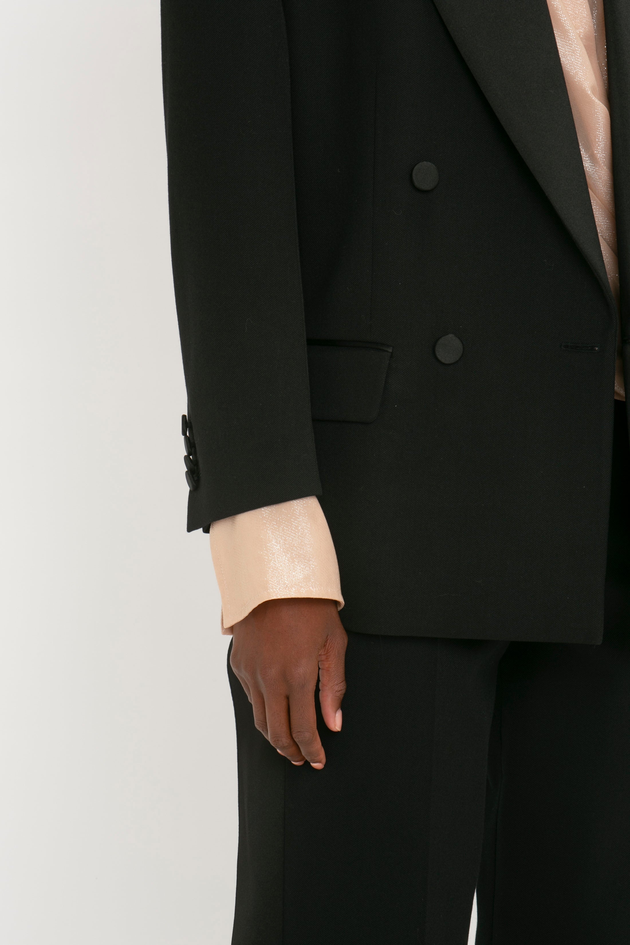 Satin Lapel Tuxedo Jacket in Black - 5