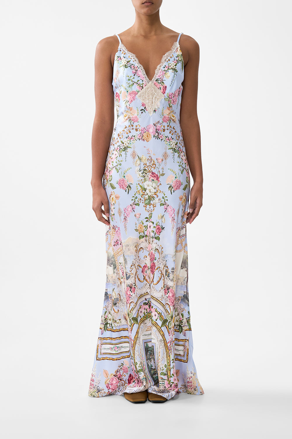 V SPLICED LACE SLIP DRESS - 2