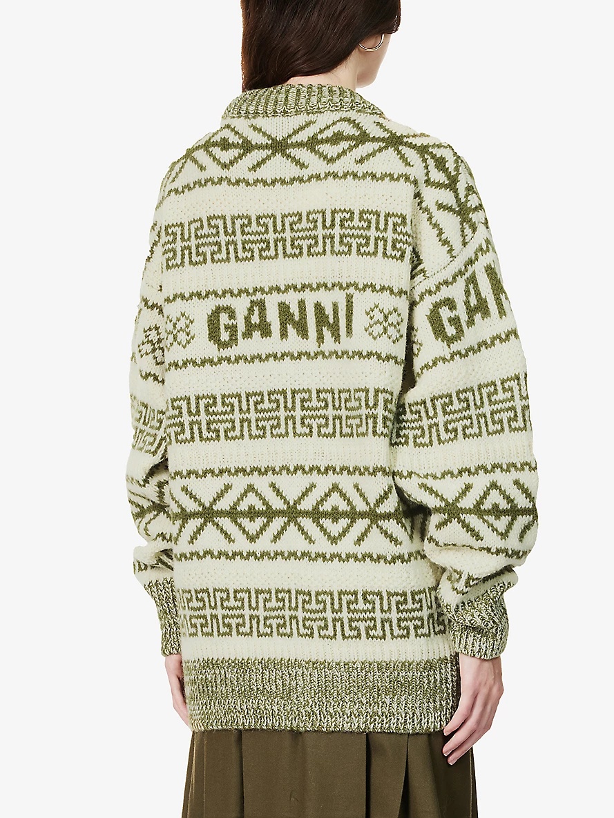 Geometric-print relaxed-fit organic-wool jumper - 4