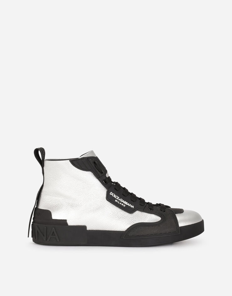 Tumbled lamé calfskin and rubber Portofino light high-top sneakers - 1