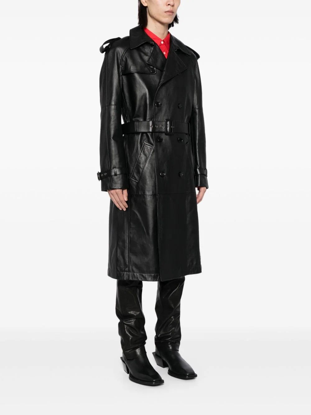 Belted Leather Trench Coat - 3