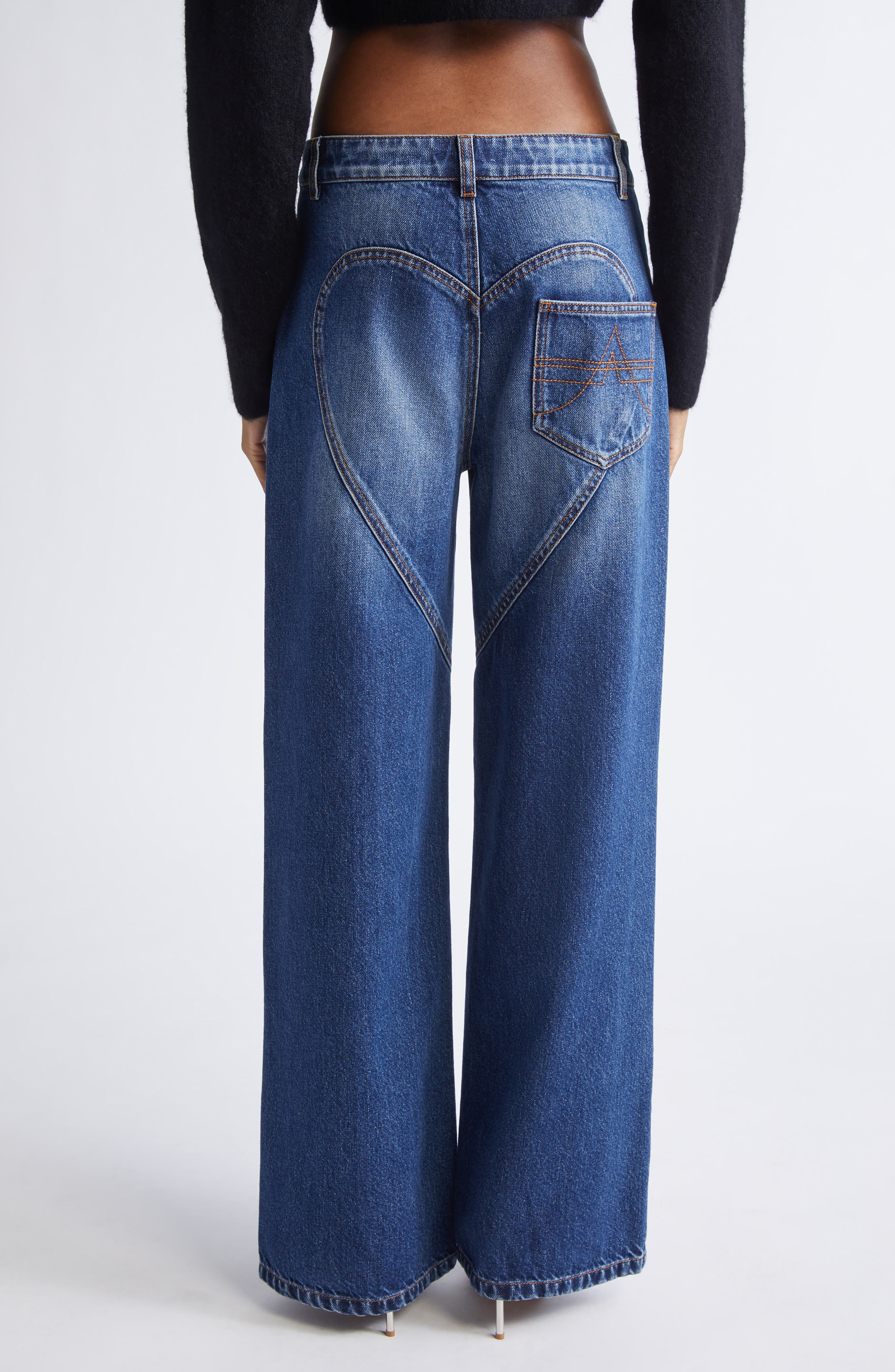 Area Crystal Chain Cutout Relaxed Jeans in Medium Blue at Nordstrom - 3