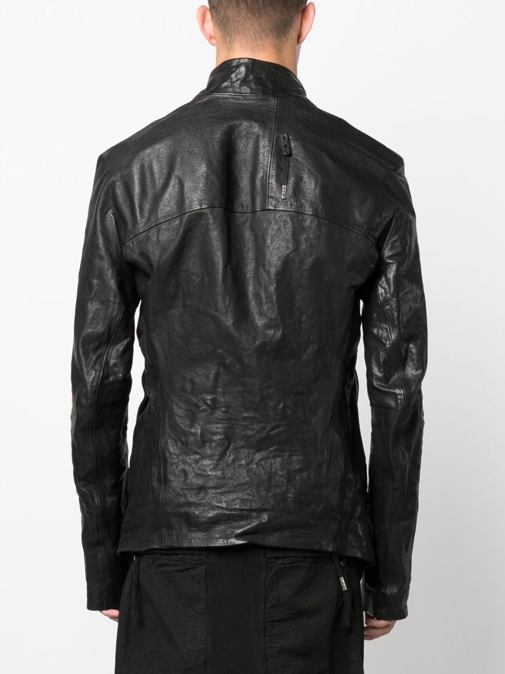 brushed high-neck leather jacket - 4