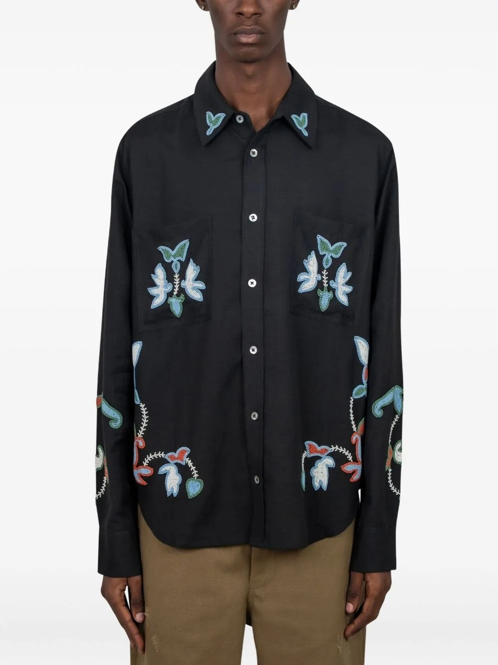 beaded-embellished floral-motif shirt - 1