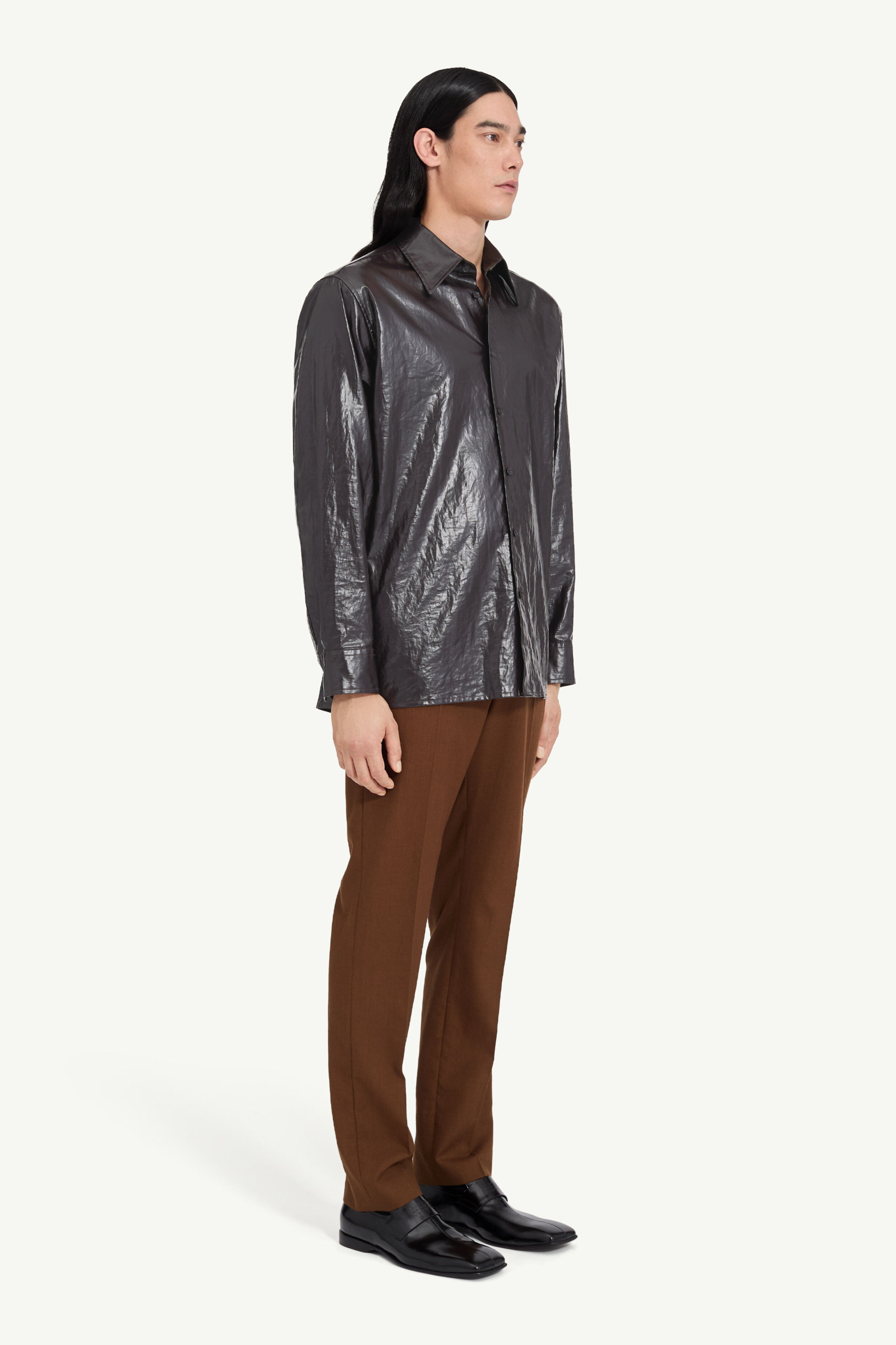 Shiny coated linen shirt - 3