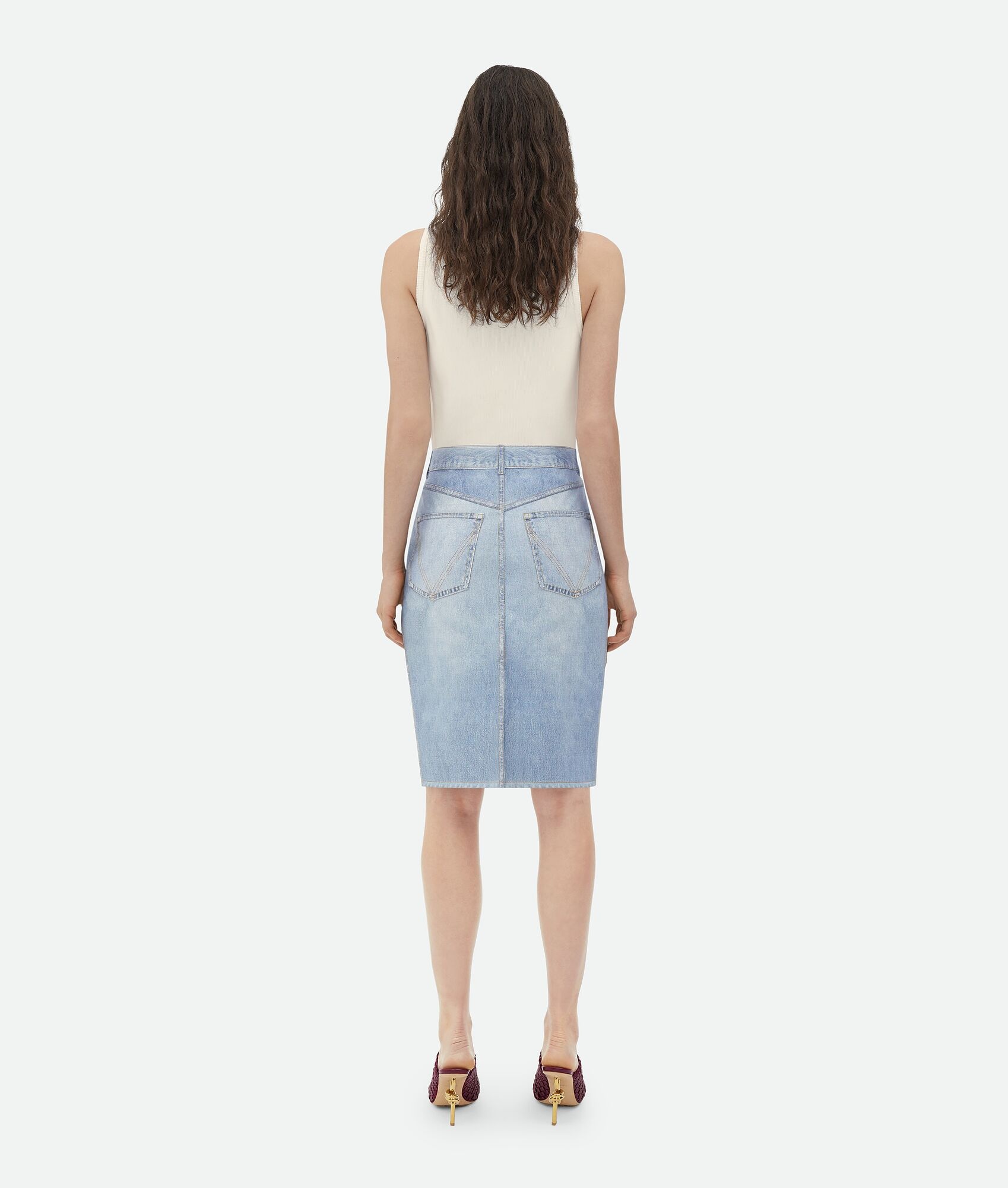 Printed Leather Denim Midi Skirt - 3