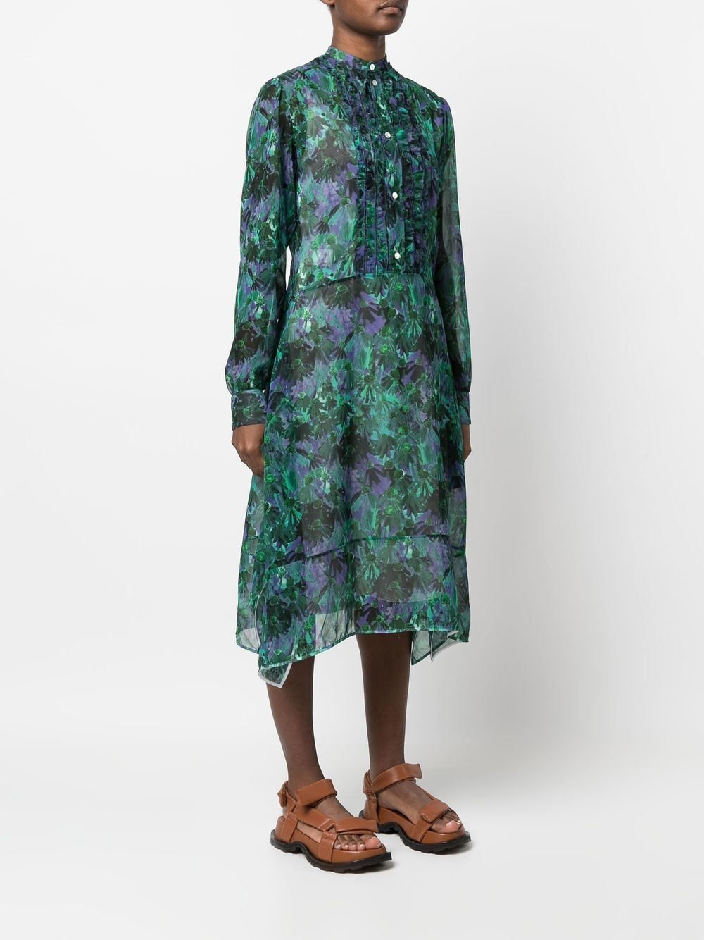 floral-print shirt dress - 3