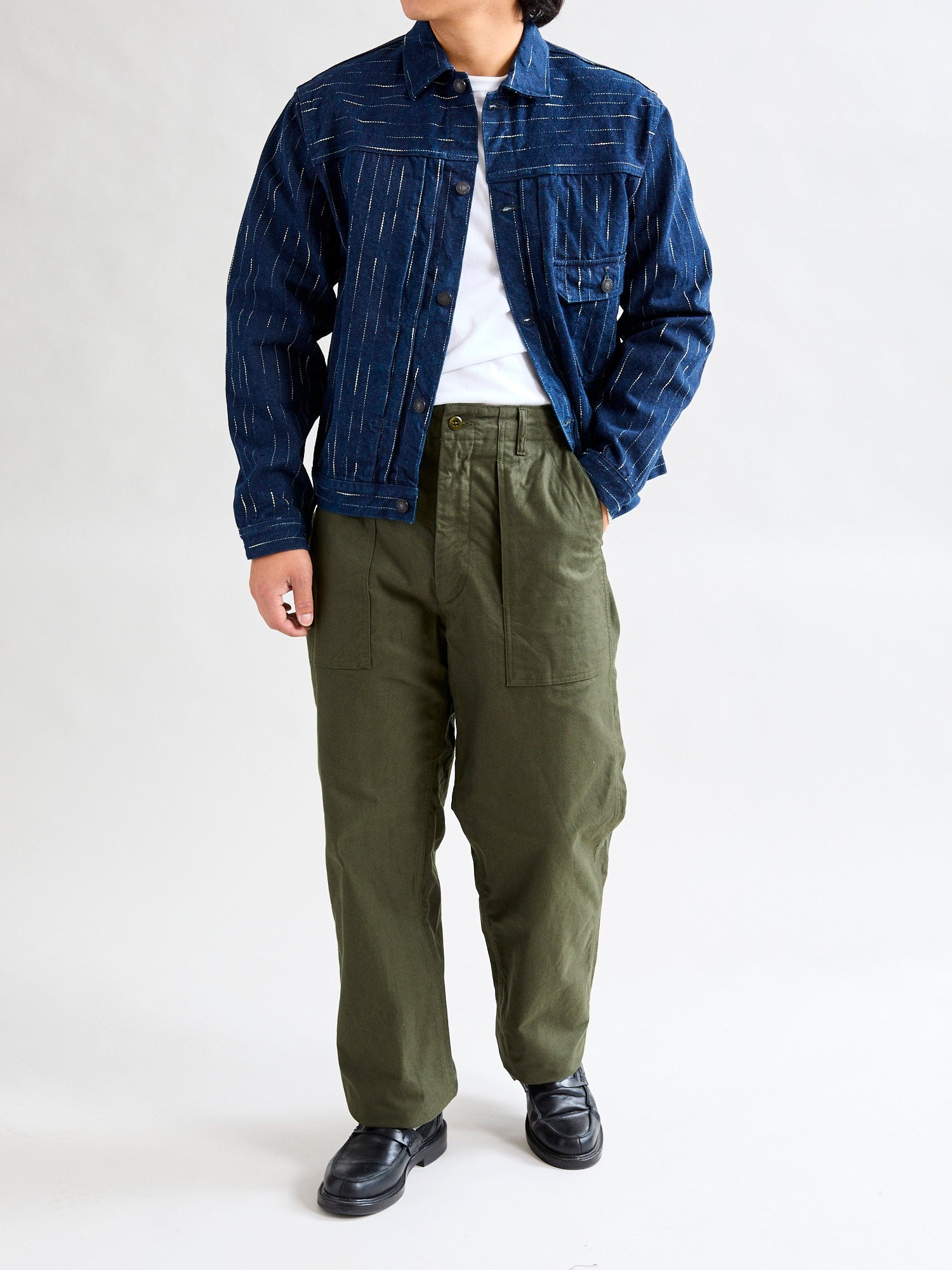 Brushed Herringbone Fatigue Pants in Olive - 13