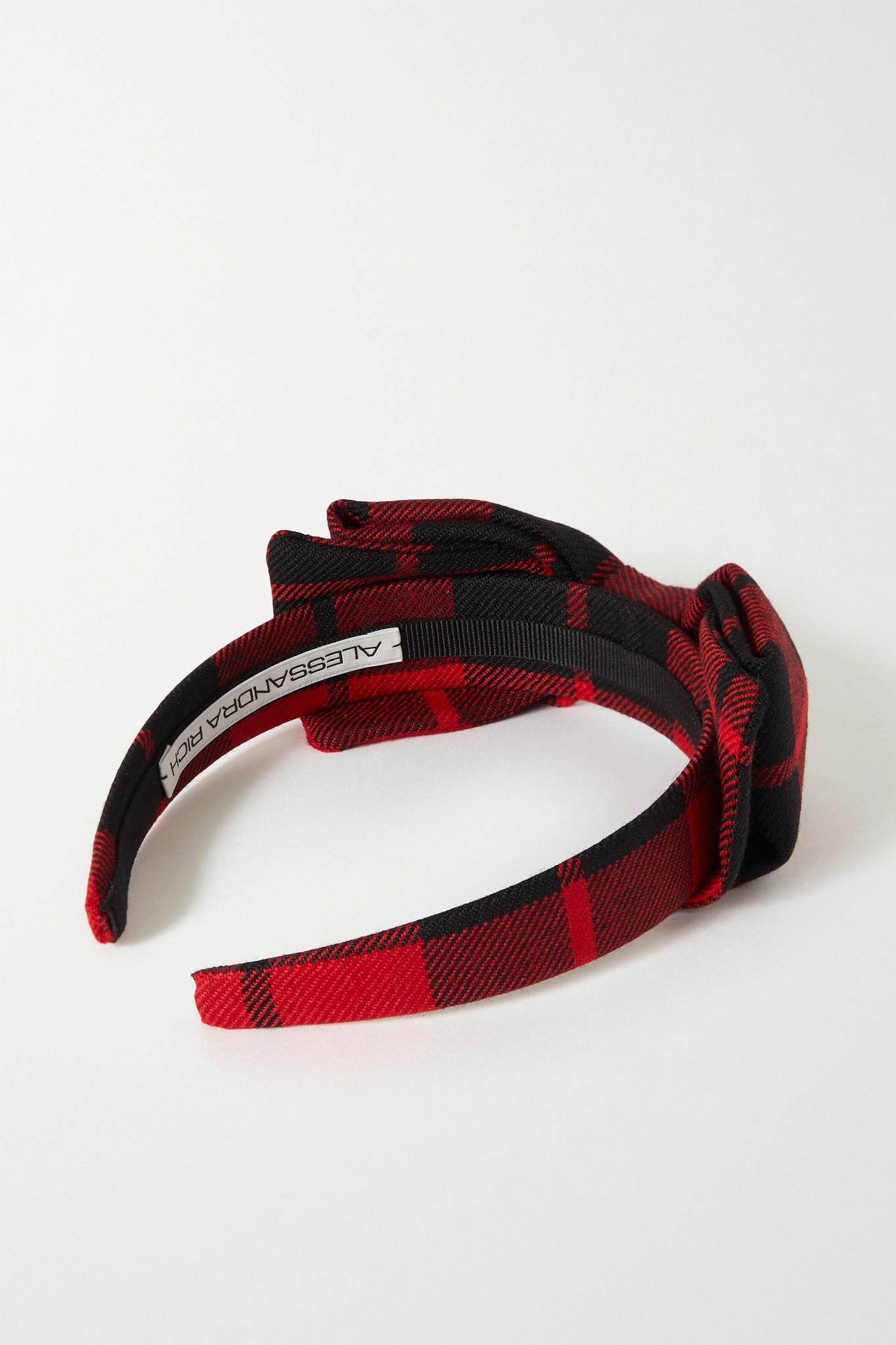 Bow-detailed checked wool-twill headband - 3