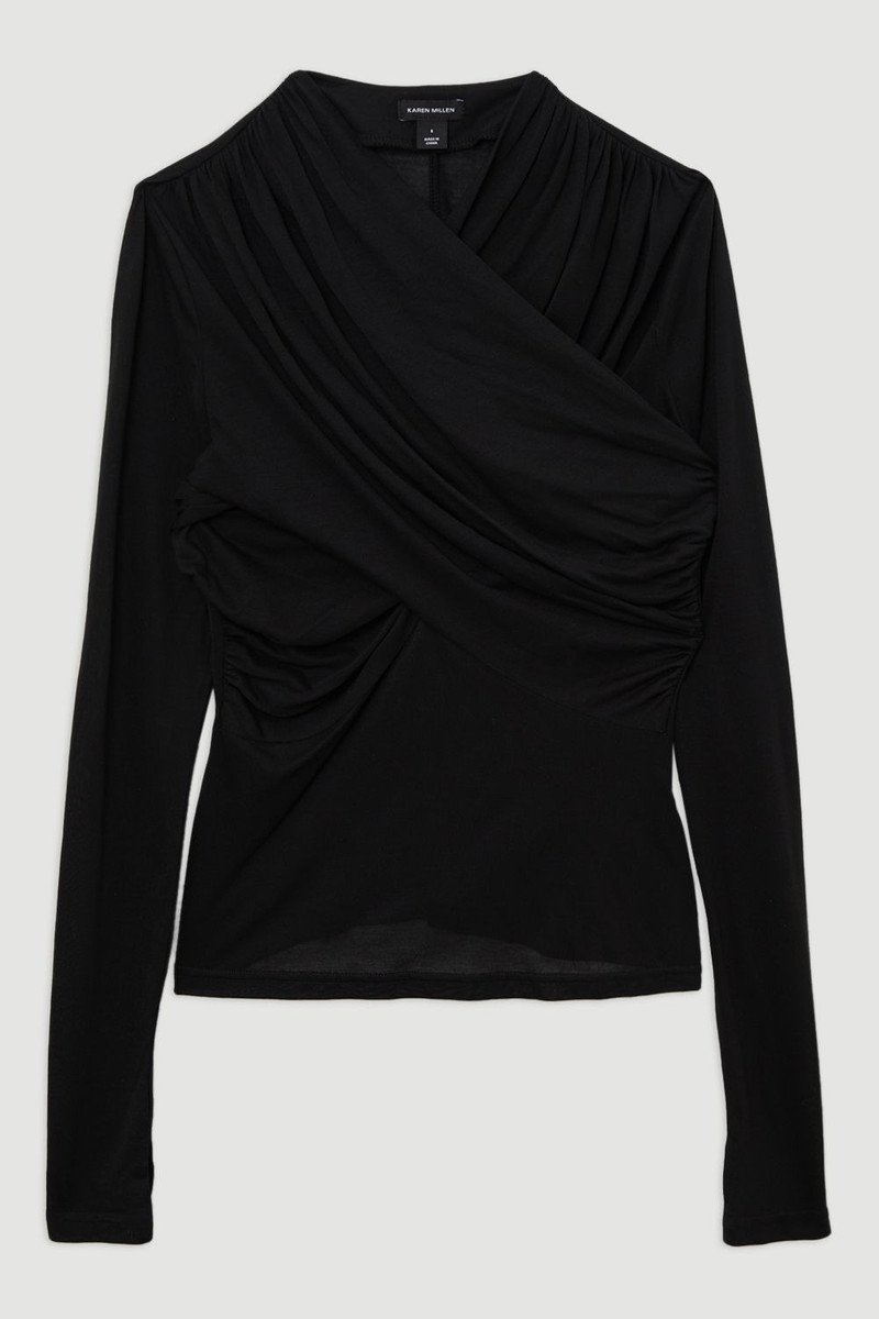 Premium Tencel Jersey Wrap Detail Long Sleeve Top 4