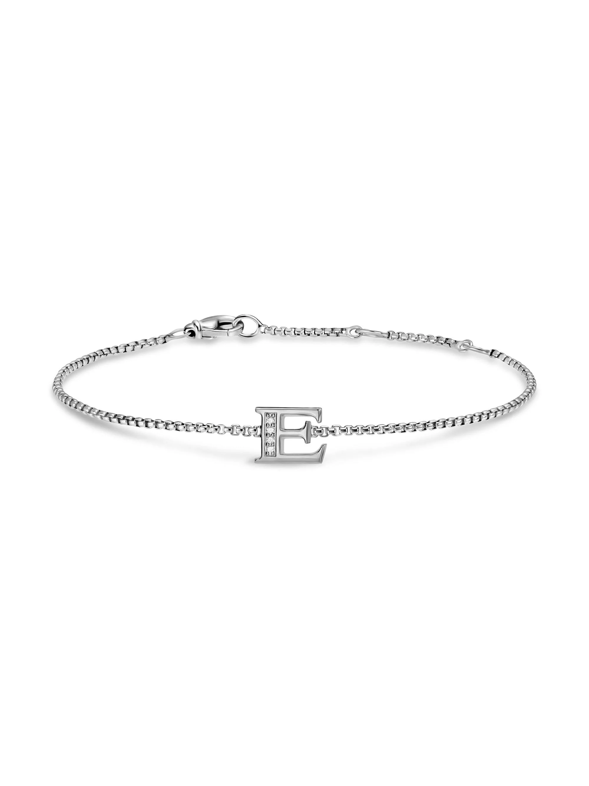 Women's Petite Initial Chain Bracelet in Sterling Silver - Diamond E - 1