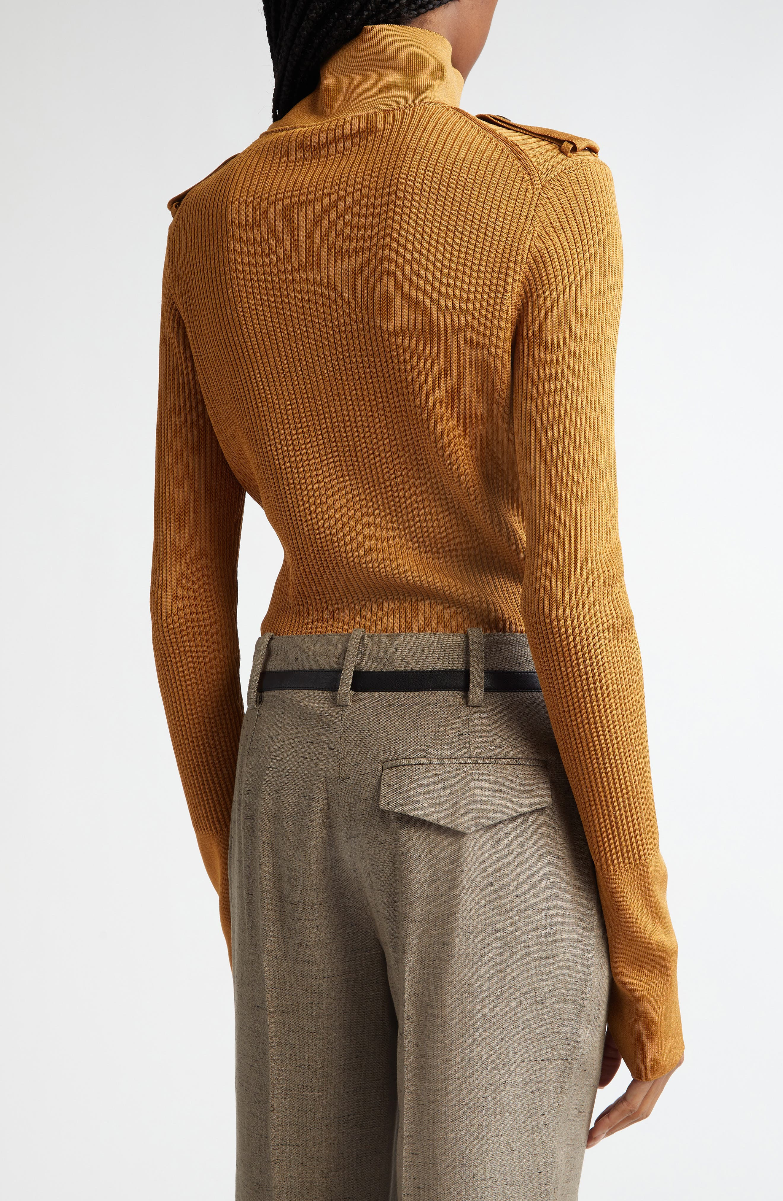 Proenza Schouler Norah Half Zip Rib Top in Dark Camel at Nordstrom - 3