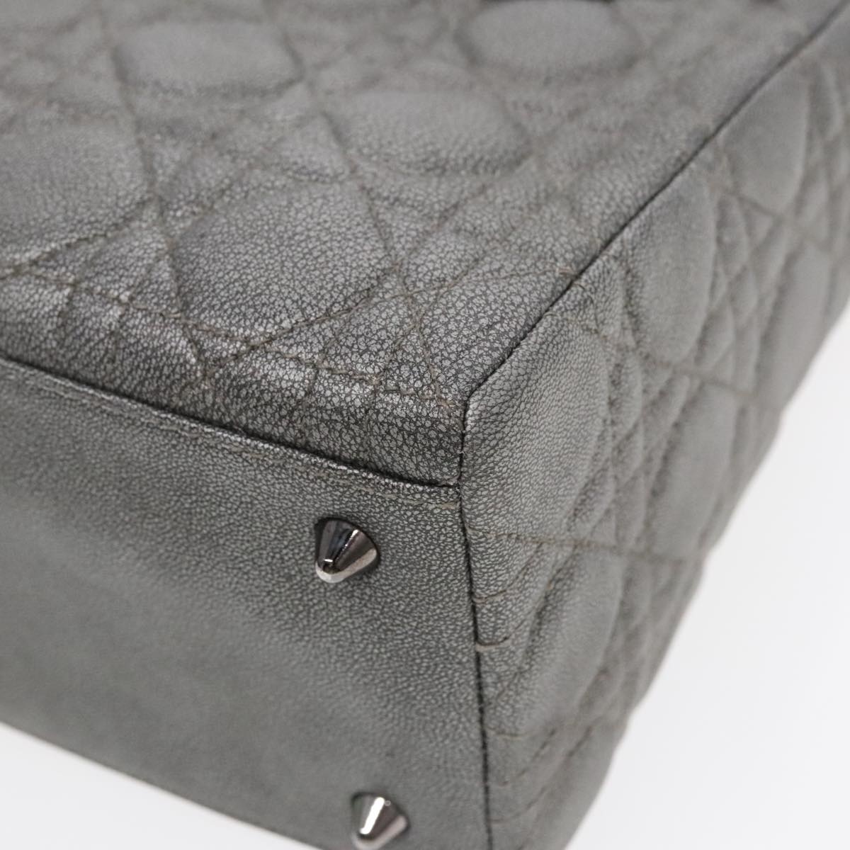 DIOR Lady DIOR Canage Hand Bag Lamb Skin Silver Tone - 10