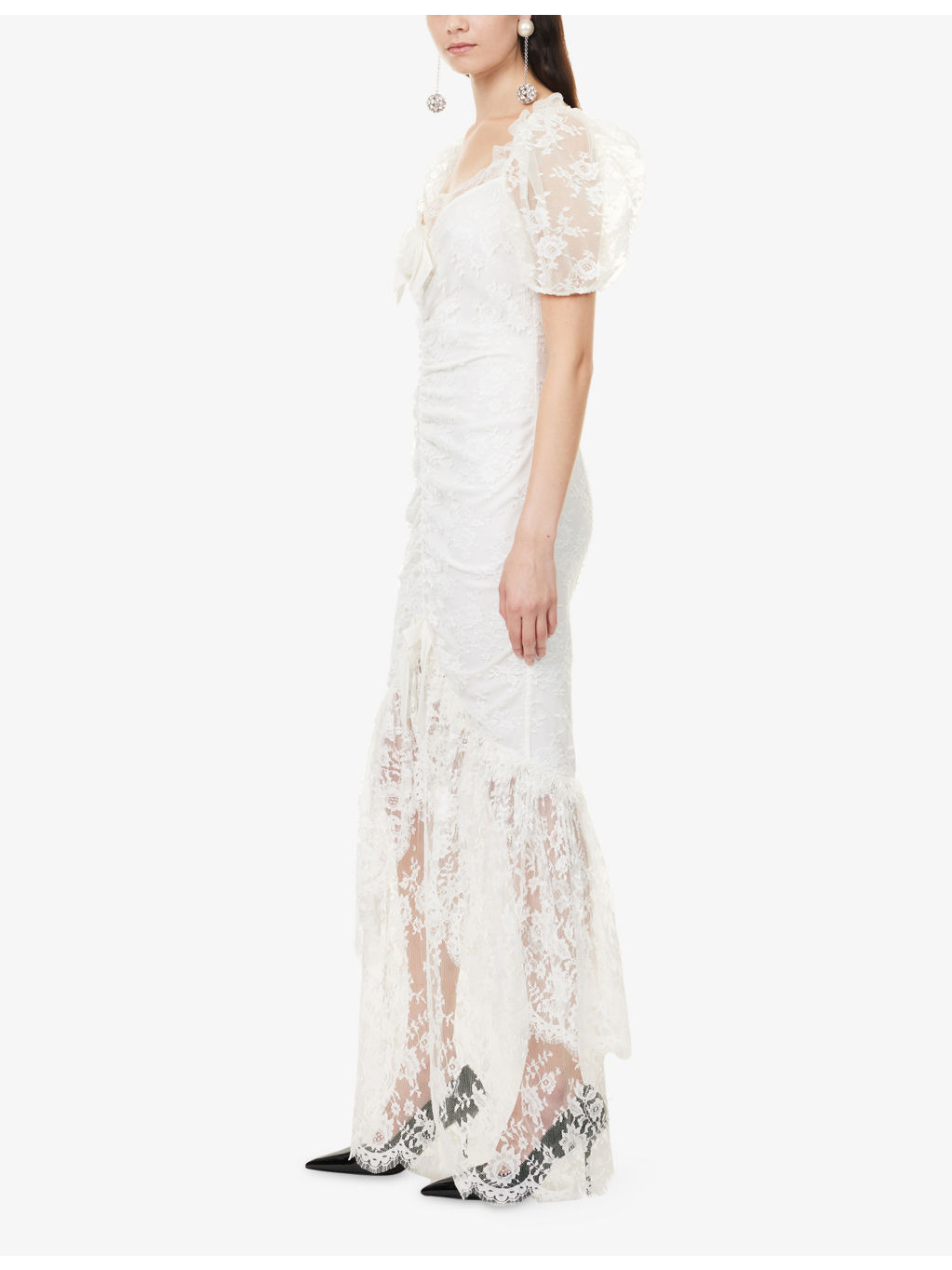Asymmetric Embellished Lace Gown - 3