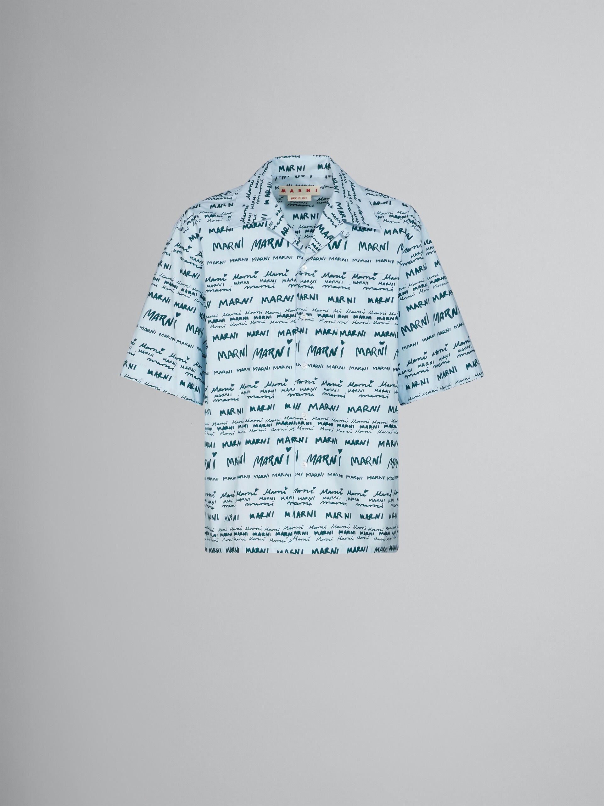 ICE BLUE COTTON BOWLING SHIRT WITH MEGA MARNI PRINT - 1