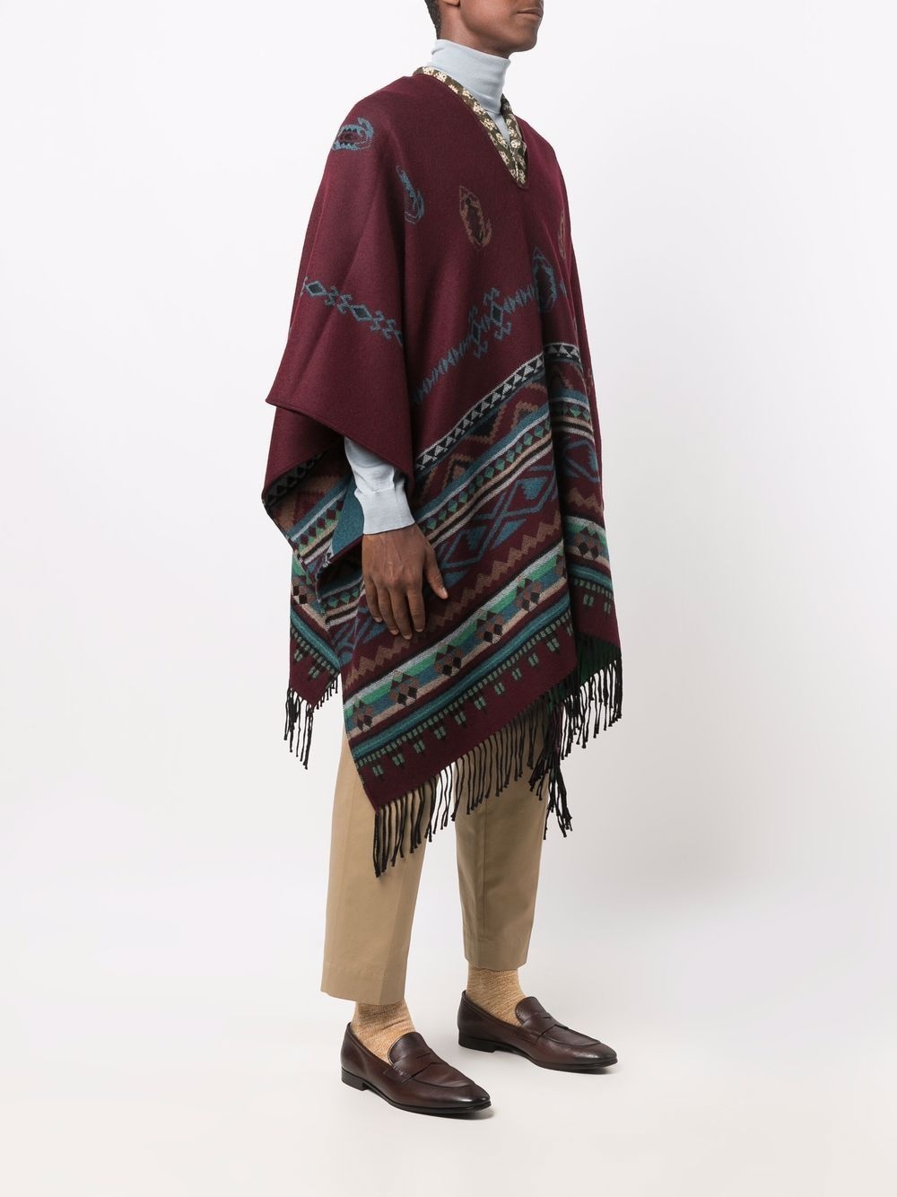 geometric-pattern poncho cape - 3