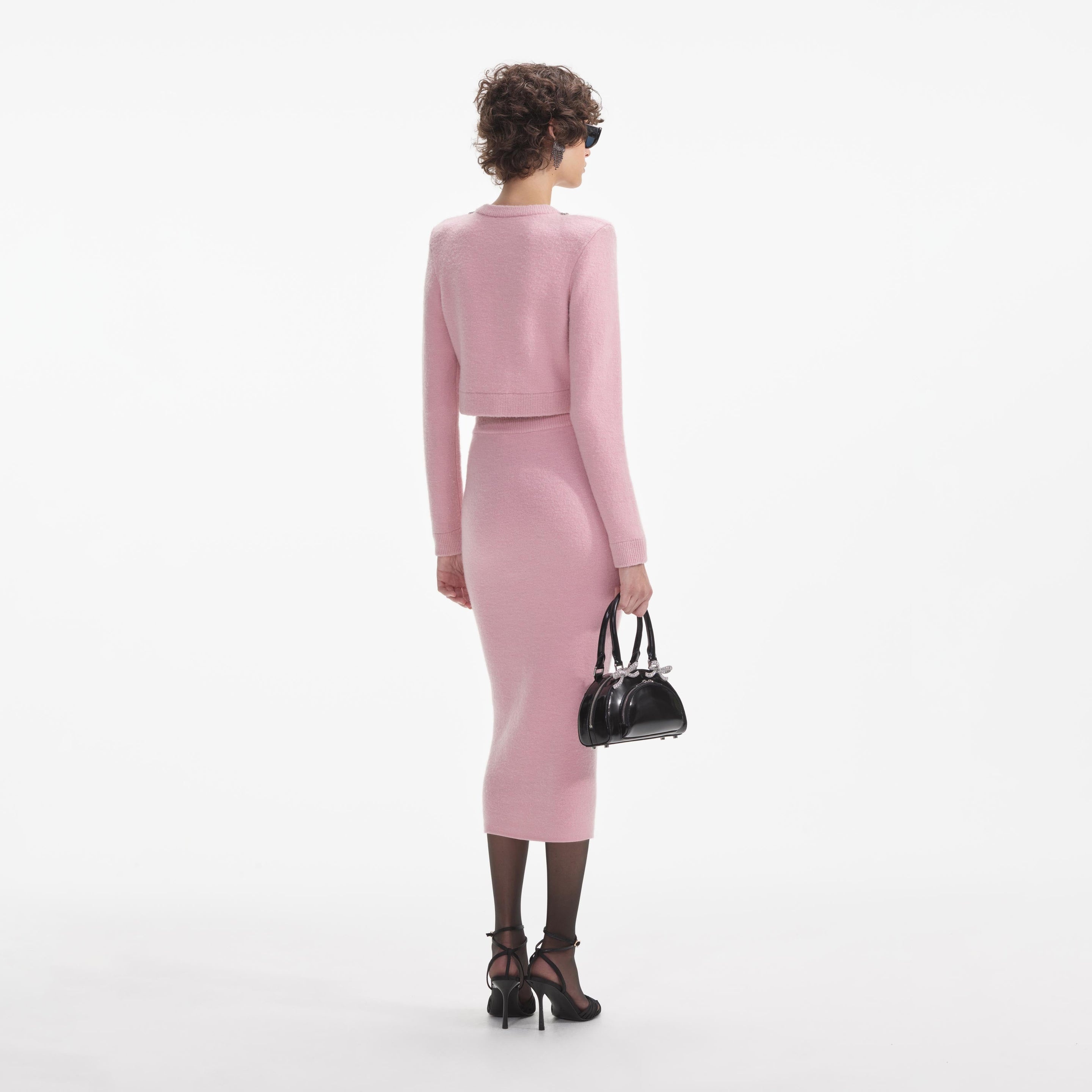 self-portrait Pink Embellished Knit Midi Skirt | REVERSIBLE