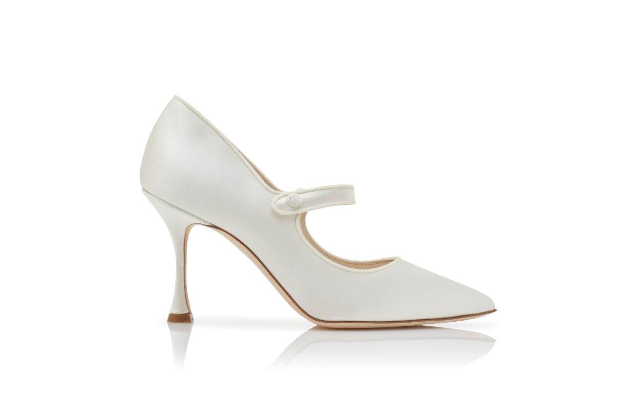 Cream Satin Pointed Toe Pumps - 1