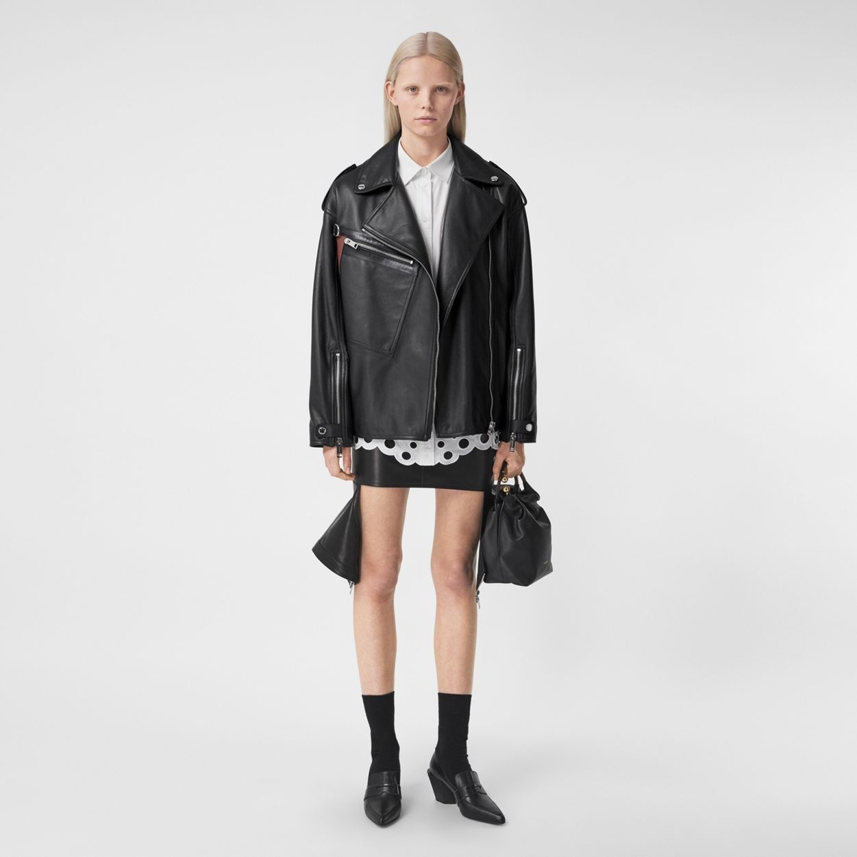 Pocket Detail Leather Biker Jacket - 6