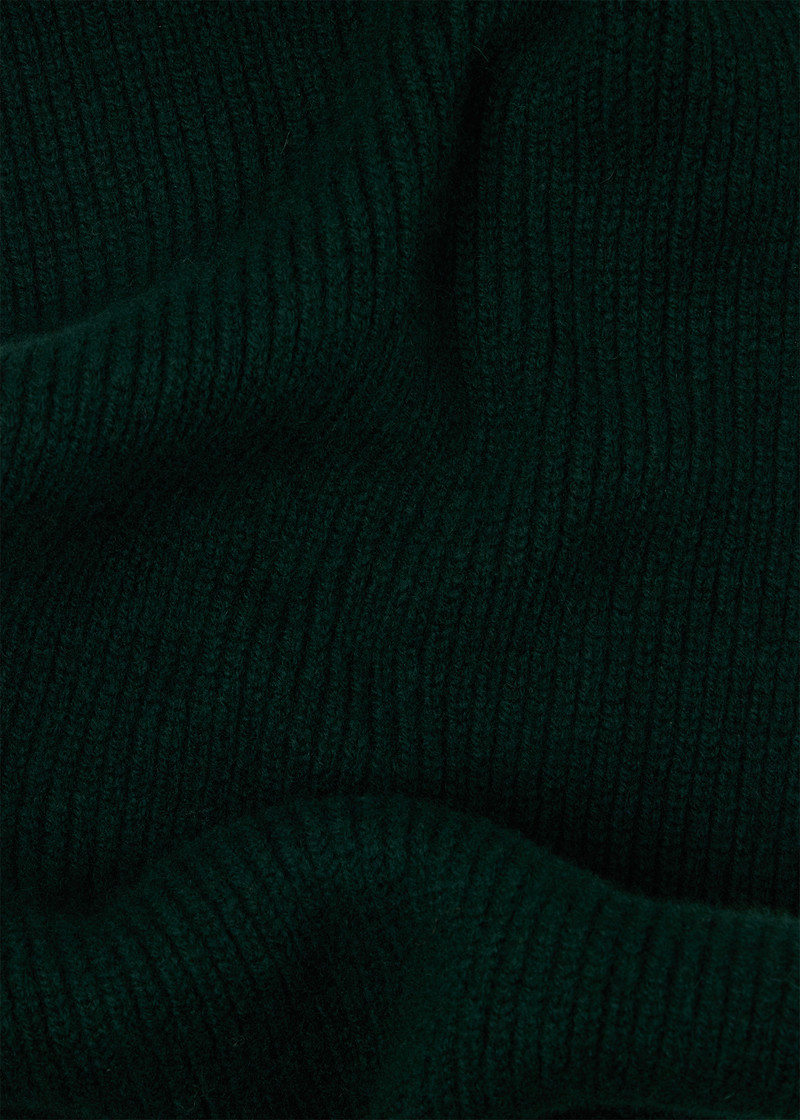 Dark Green 'Zebra' Lambswool Ribbed Knit Scarf 4