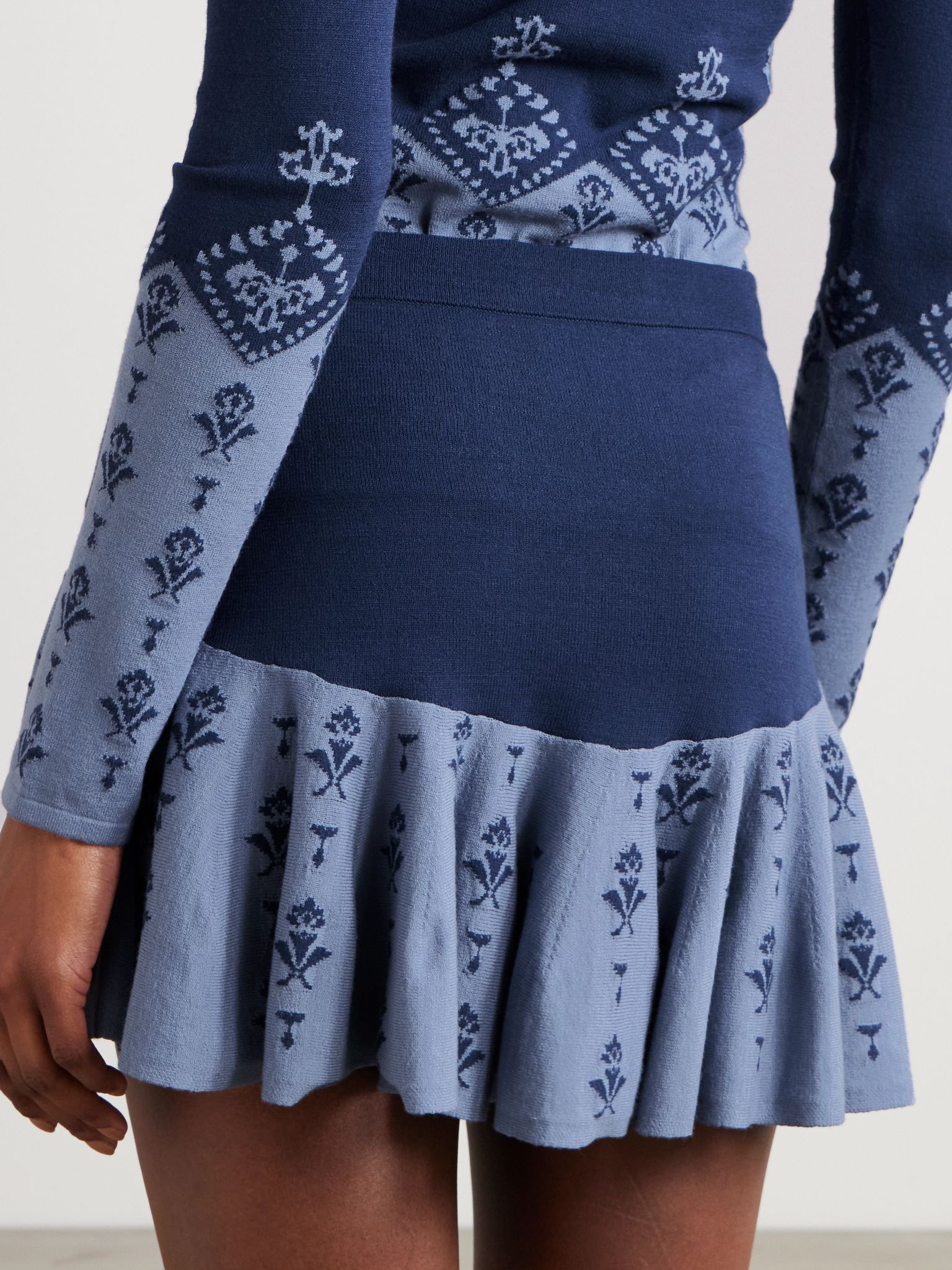 Two-tone jacquard-knit mini skirt Blue - 4