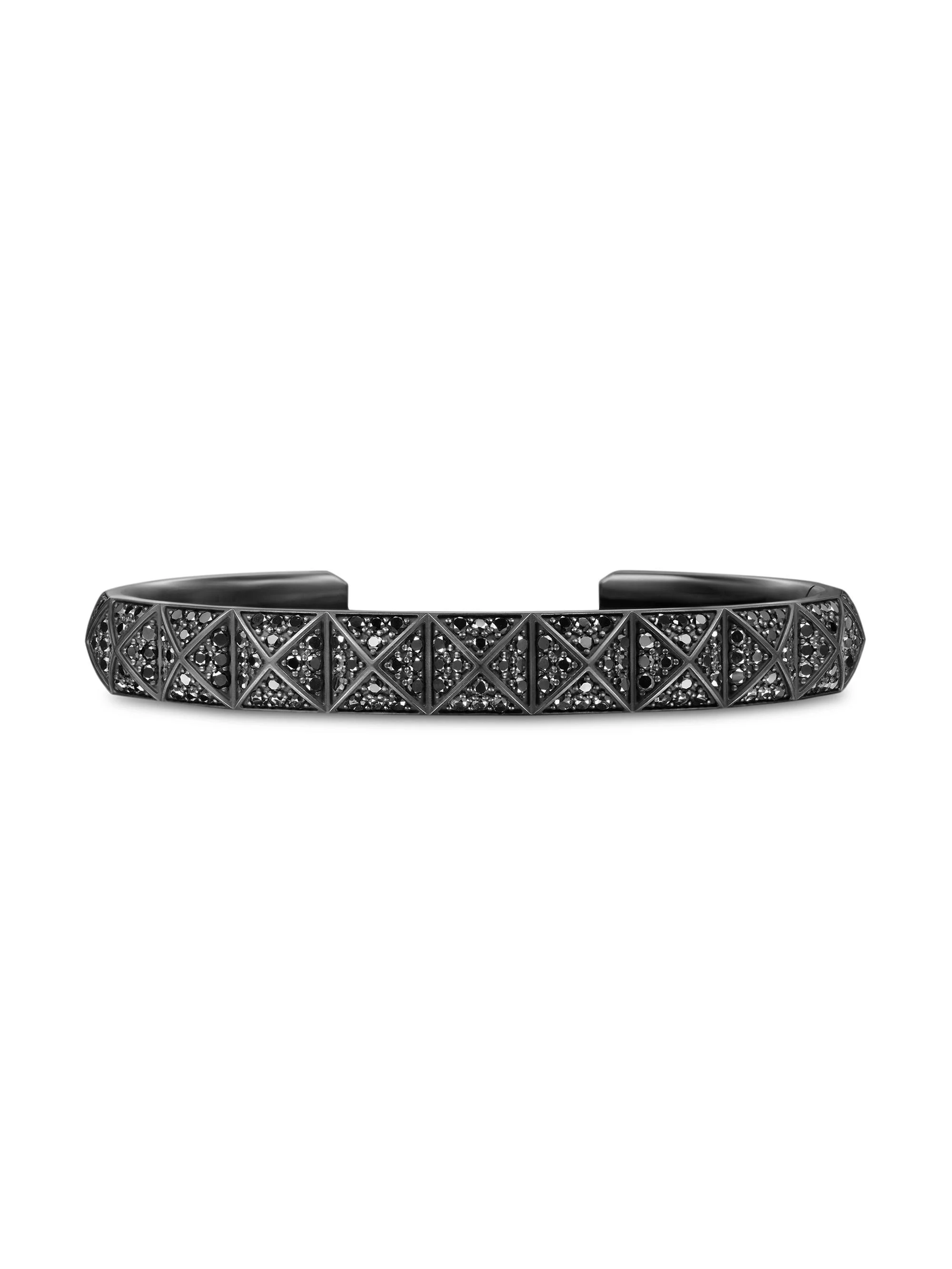 Men's Pyramid Cuff Bracelet in Black Titanium - Black Diamond - 1