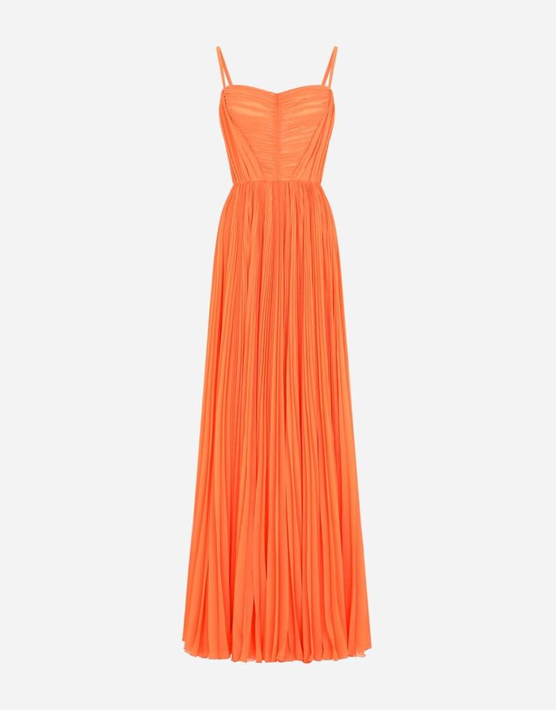 긴 sleeveless chiffon 드레스 와 sunray pleats 3