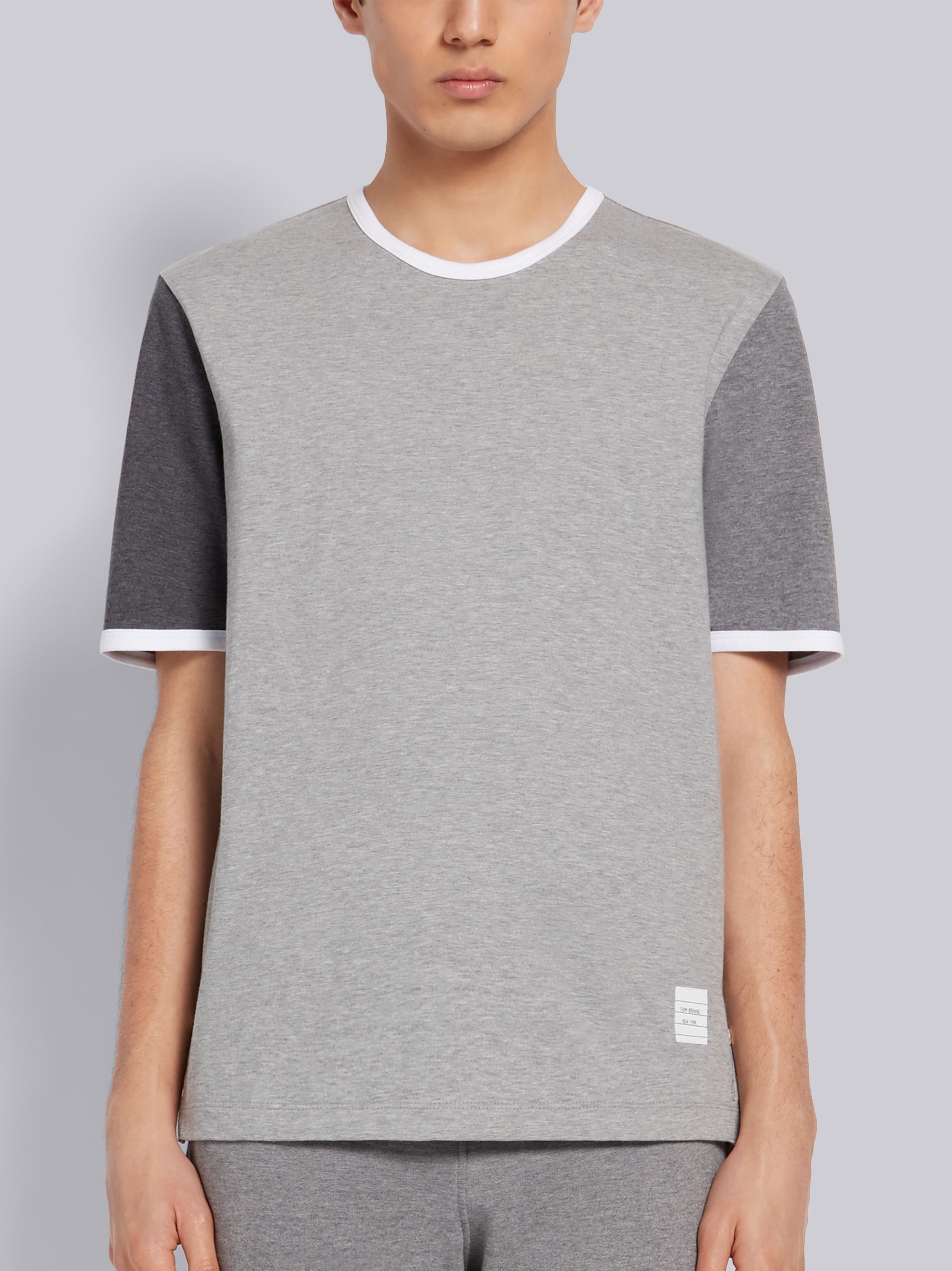 Tonal Grey Cotton Jersey Short Sleeve Ringer Tee - 1