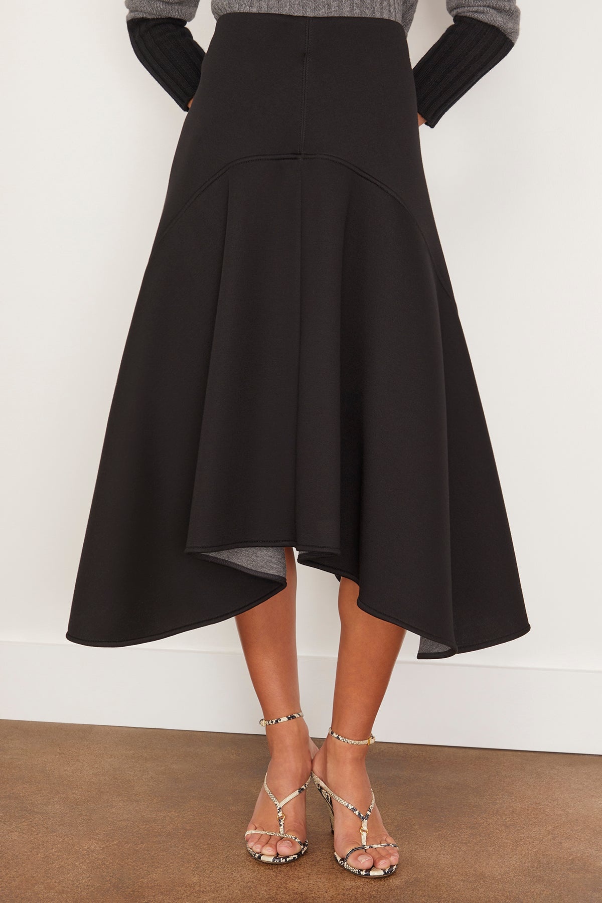 Asymmetric Hem Scuba Skirt in Black - 3