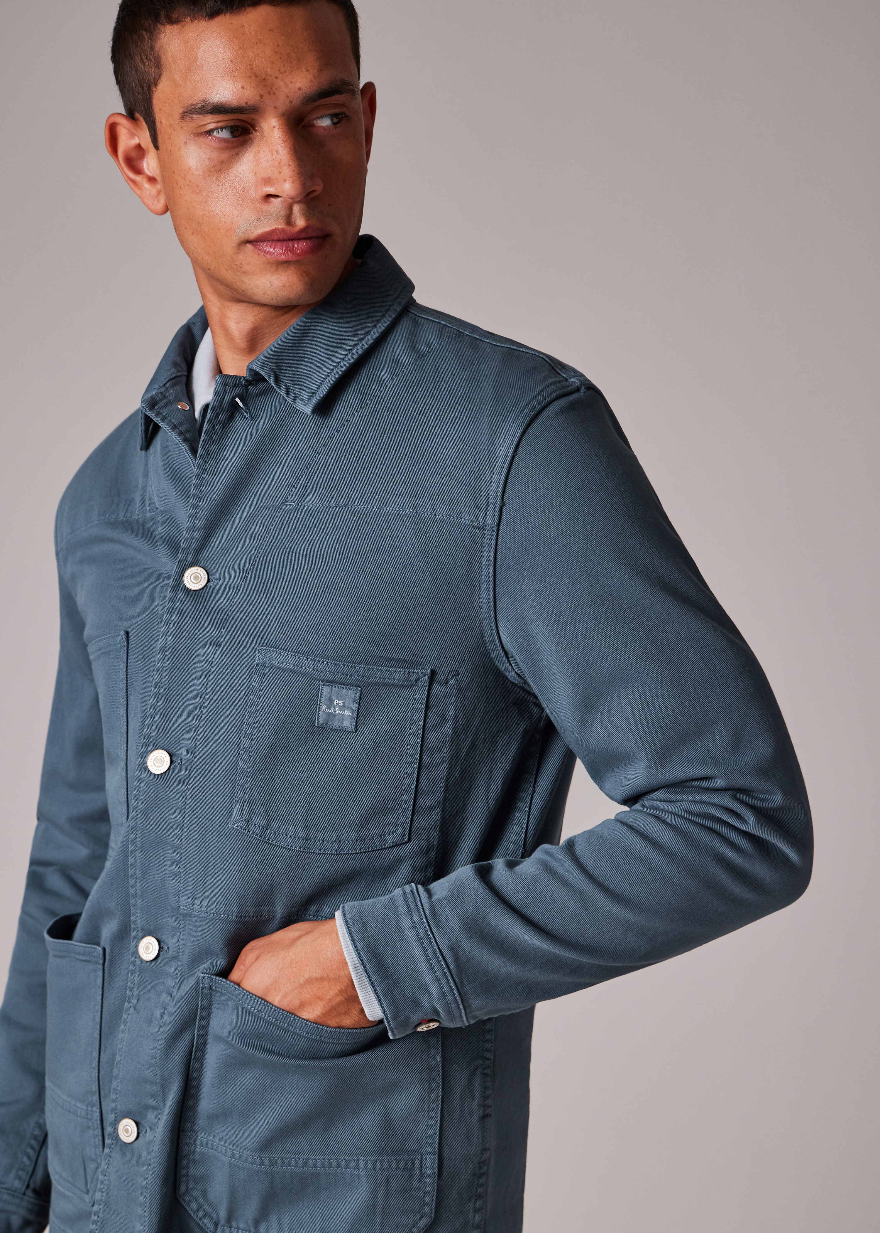Mid Blue Stretch Cotton-Twill Chore Jacket - 5