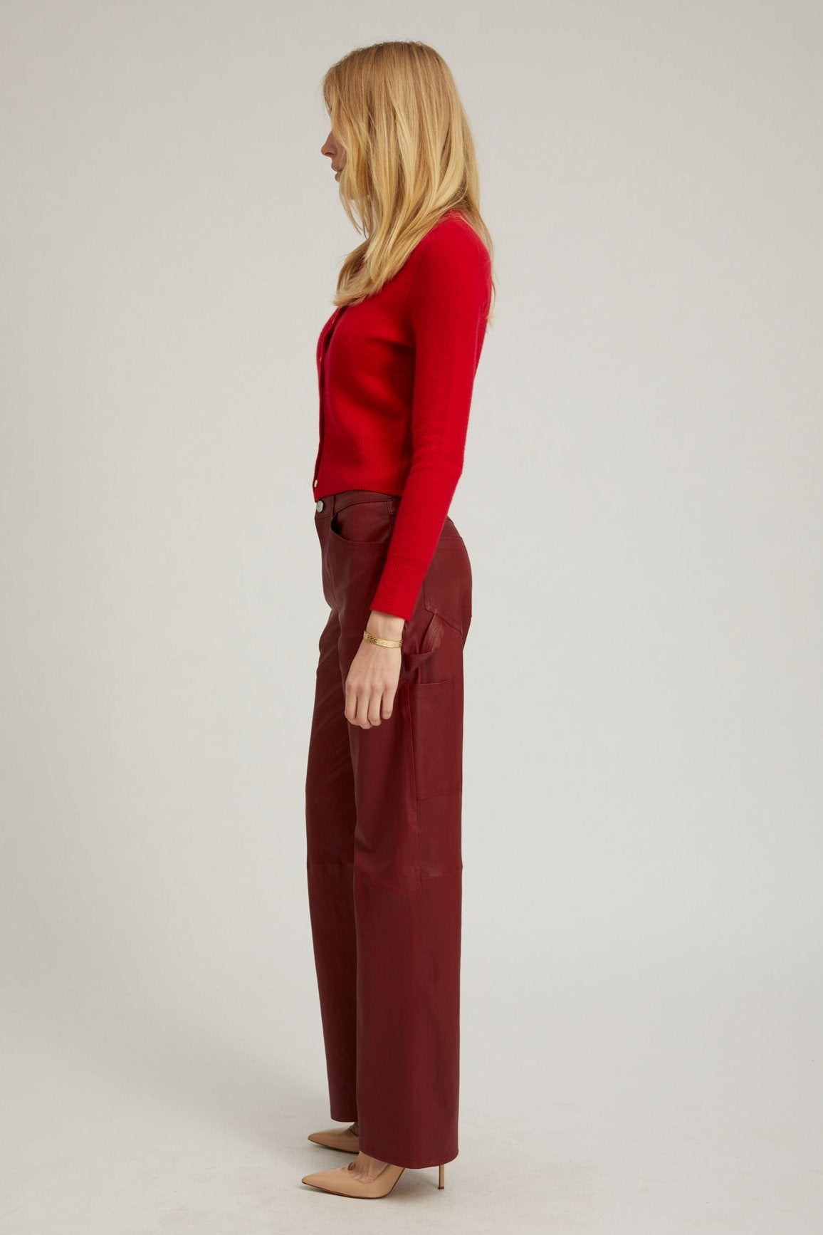 CHERRY LEATHER CARPENTER PANTS - 3