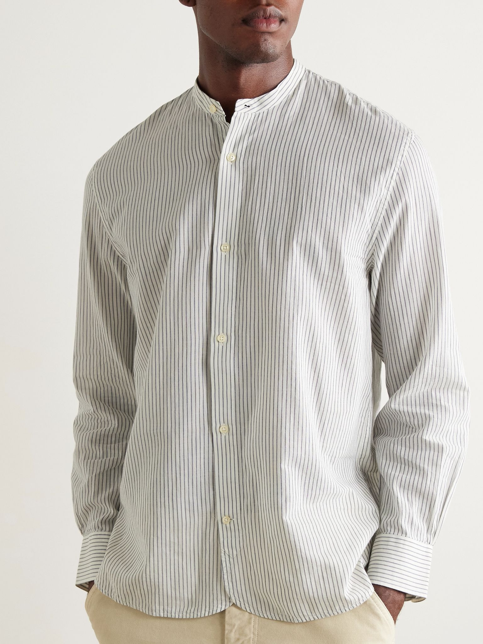 Gali Grandad-Collar Striped Cotton-Voile Shirt White - 3