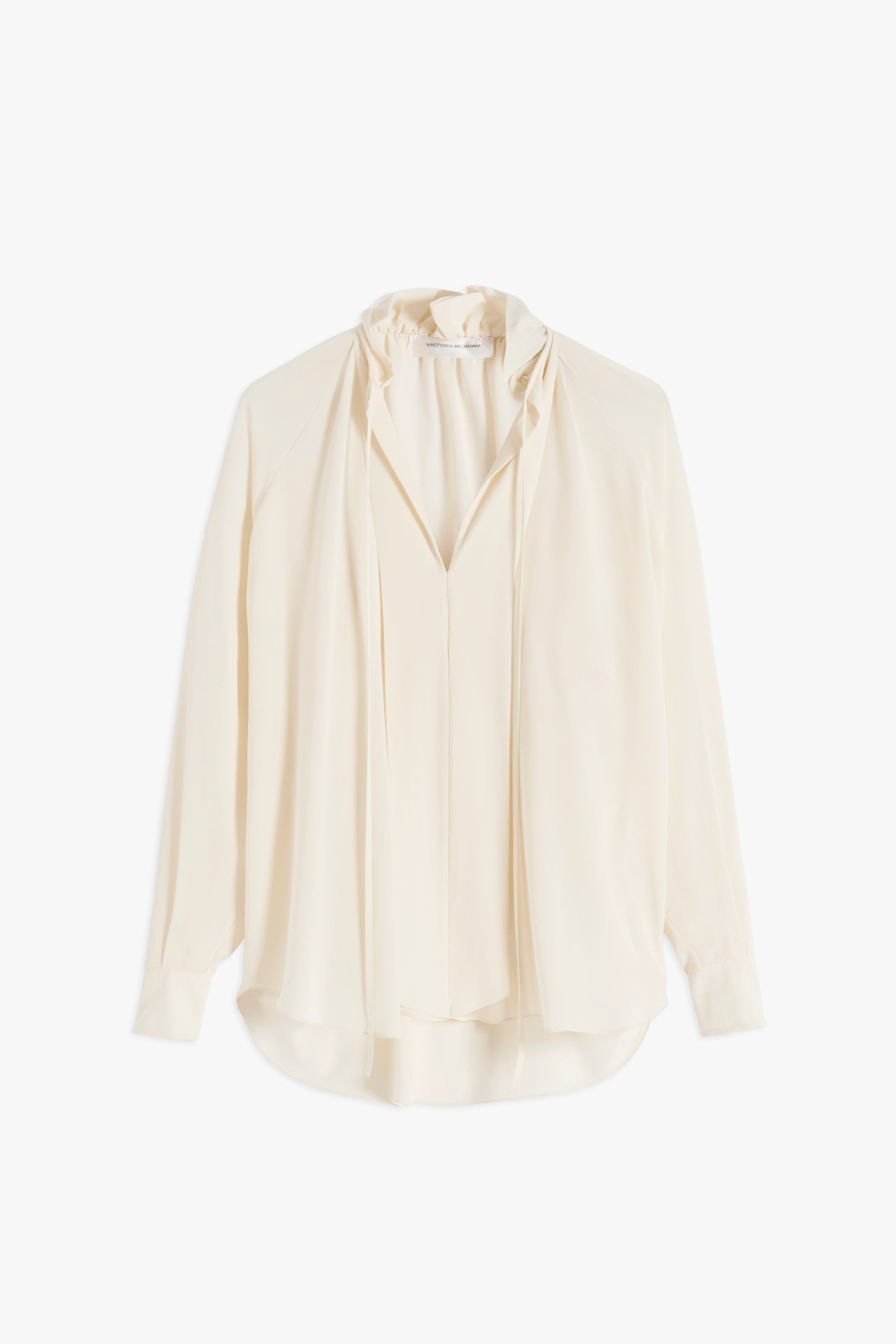 Ruched-neck Ruffle Blouse in Vanilla - 1