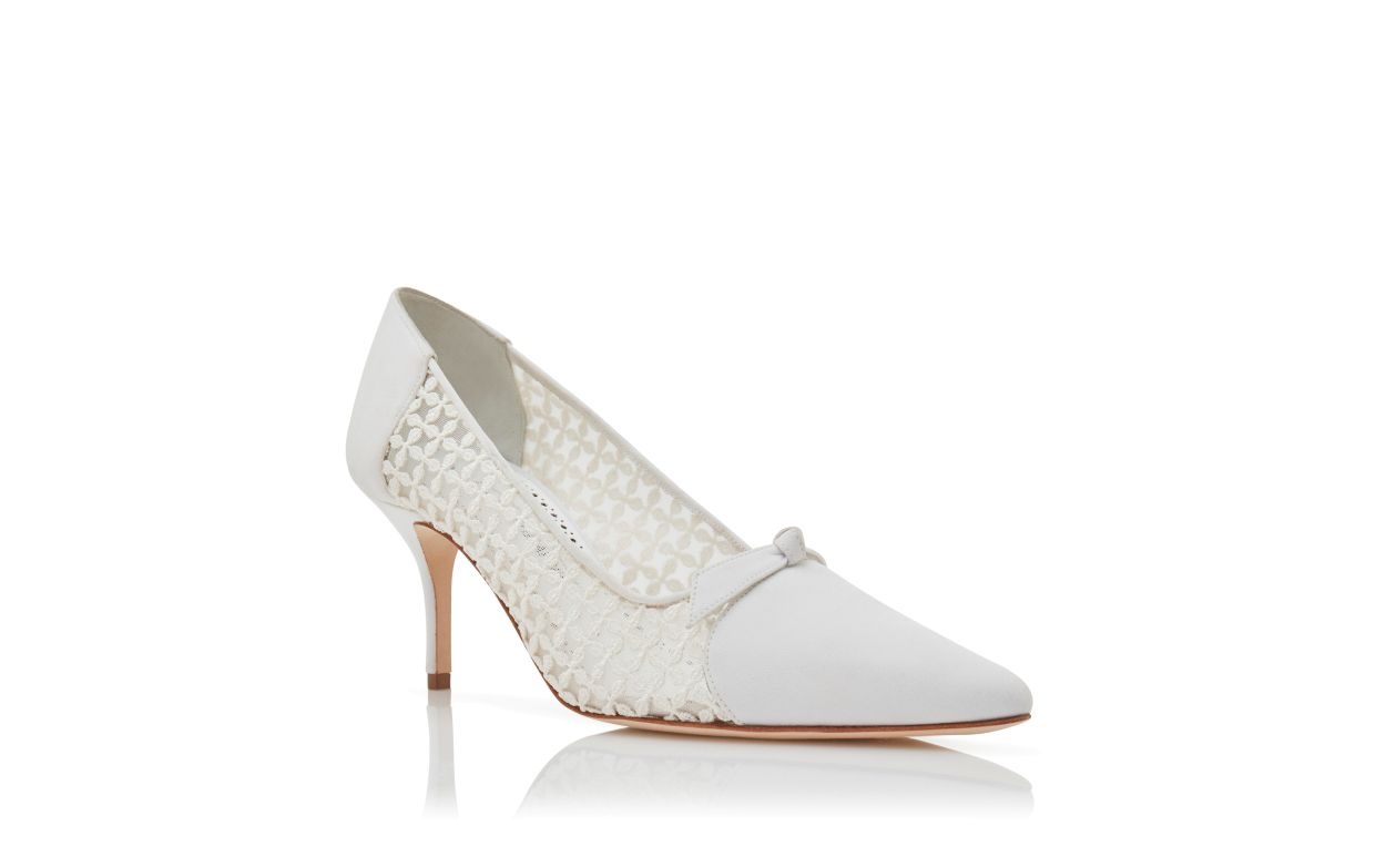 White Mesh Lace Detail Pumps - 3