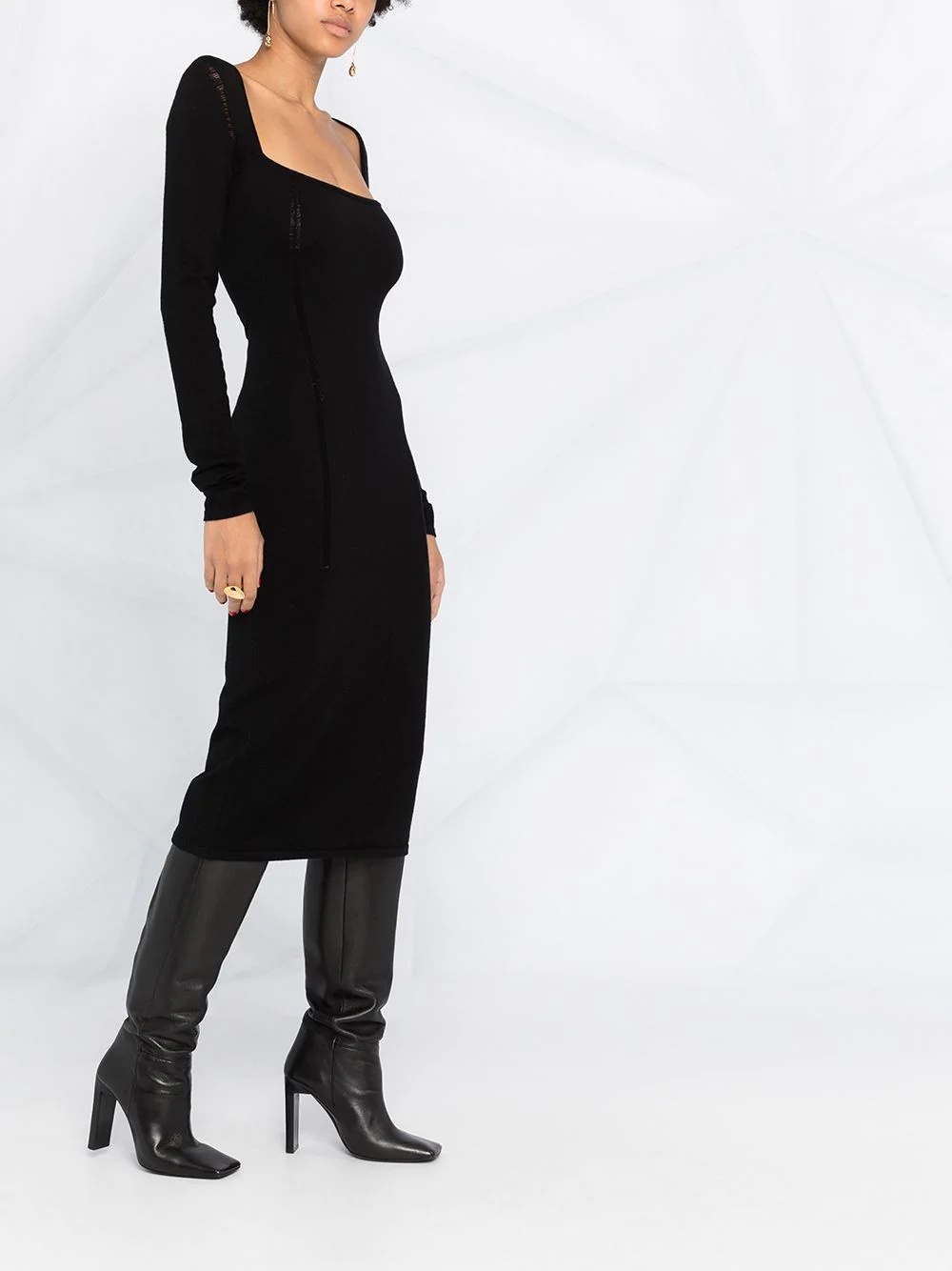 fitted long-sleeved midi dress - 4