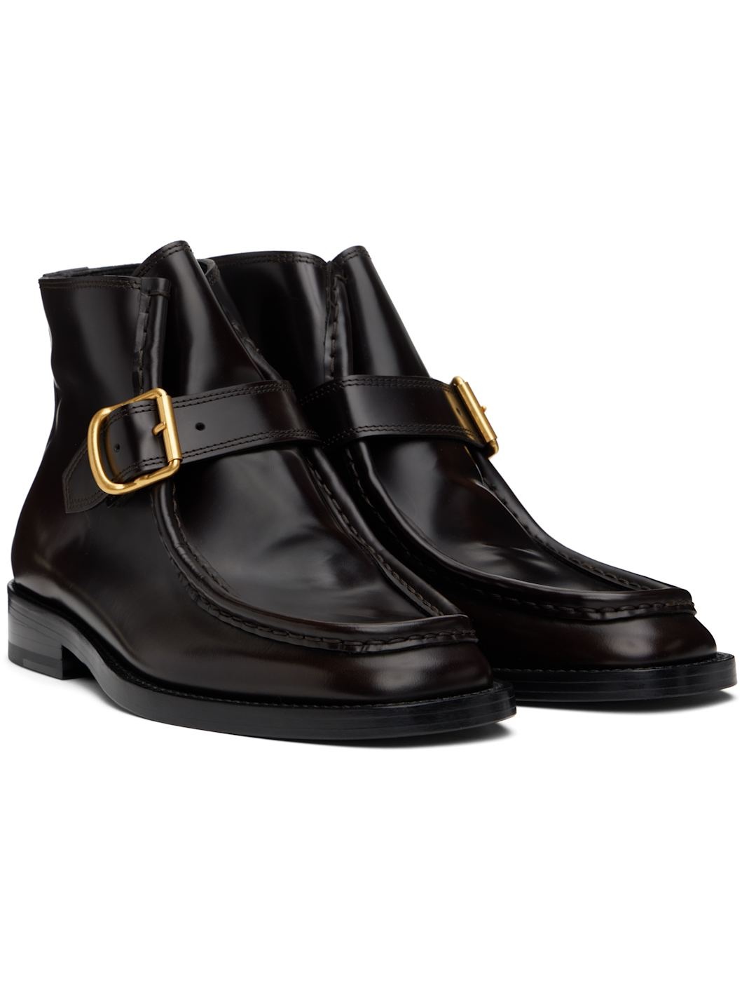 Brown Brogue Buckle Leather Boots - 4