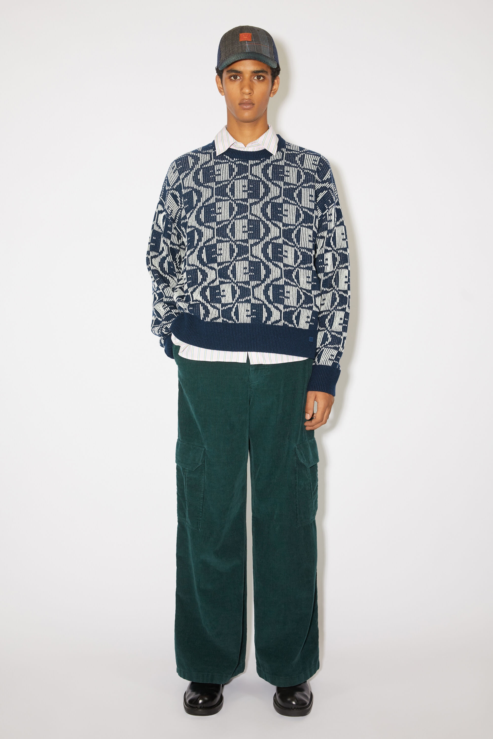 Jacquard crew neck jumper - Navy/oatmeal melange - 2
