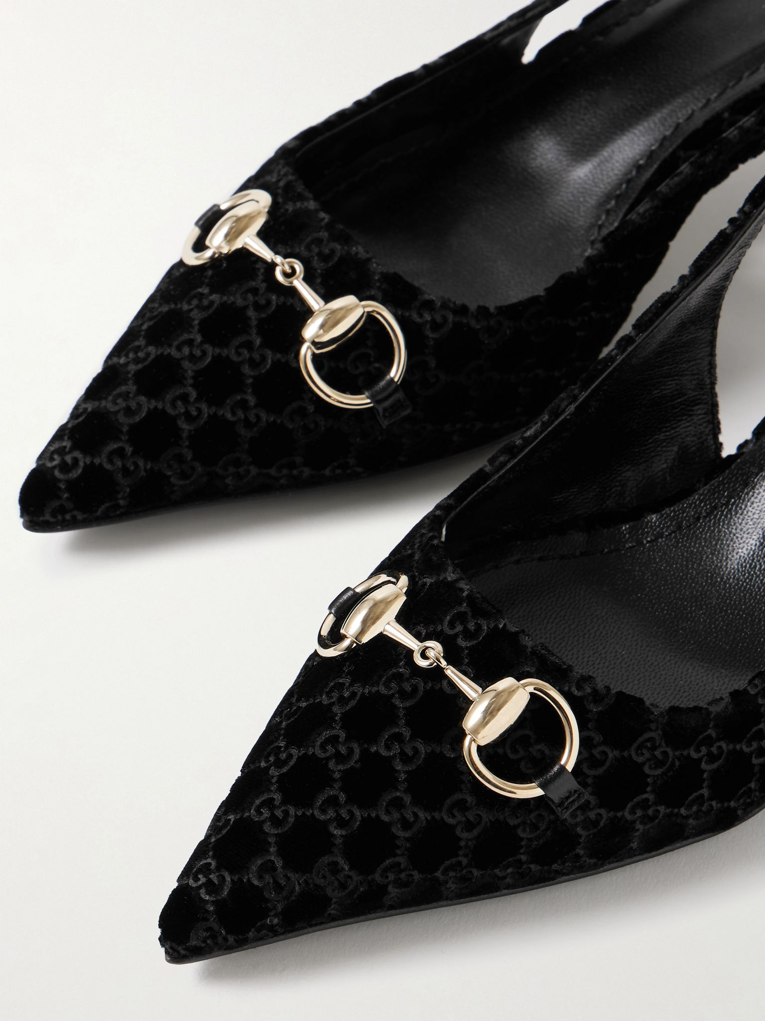 Erin horsebit-embellished devoré-velvet slingback pumps Black - 4