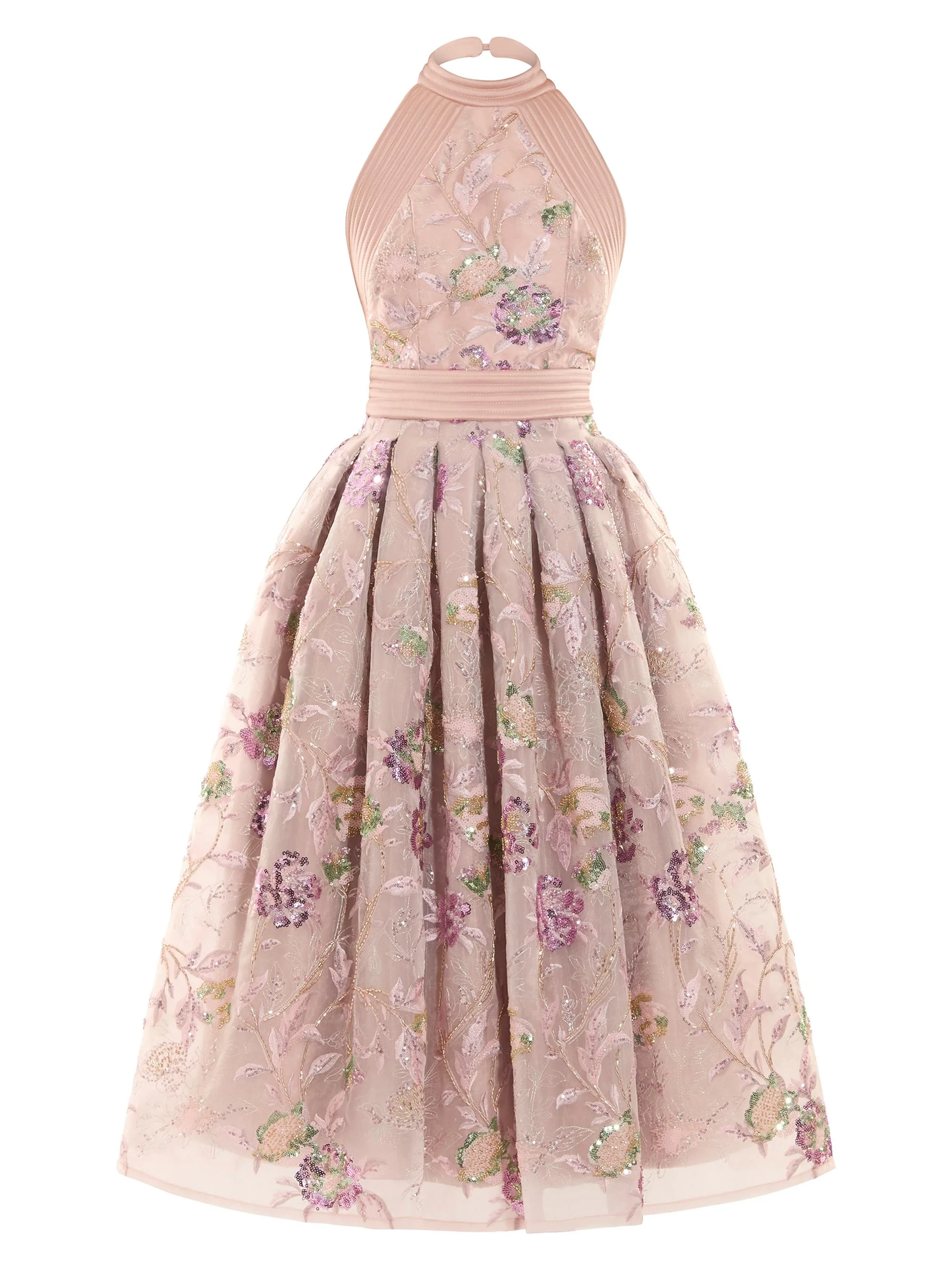 Women's Bertolini Floral-Embroidered Fit-&-Flare Midi-Dress - Beige - 1