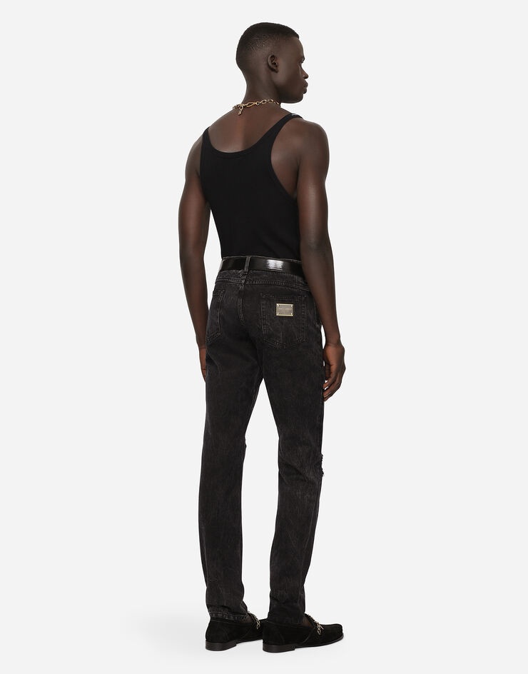 Black regular-fit jeans with rips - 2
