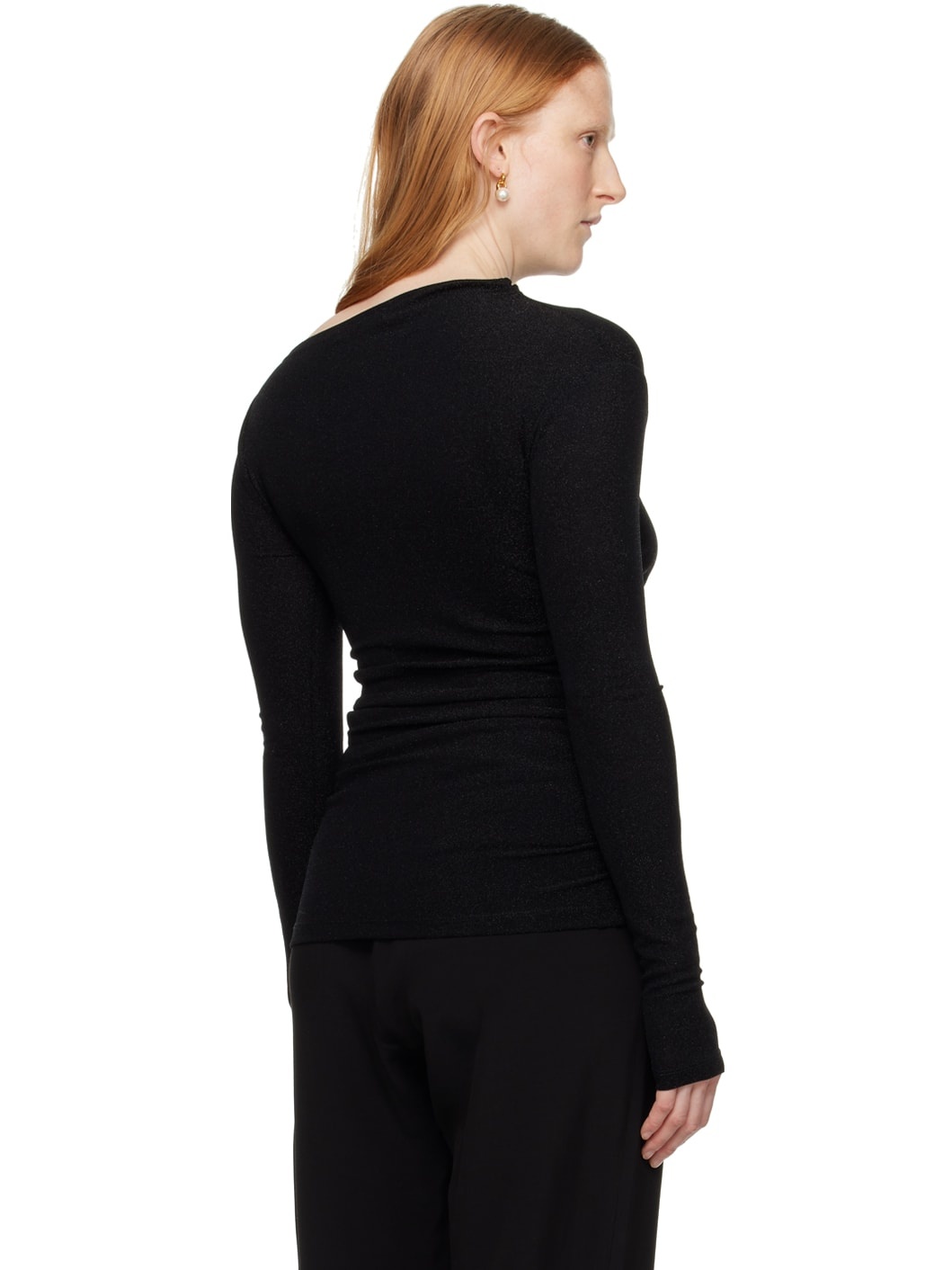 Black Draped Long Sleeve T-Shirt - 3