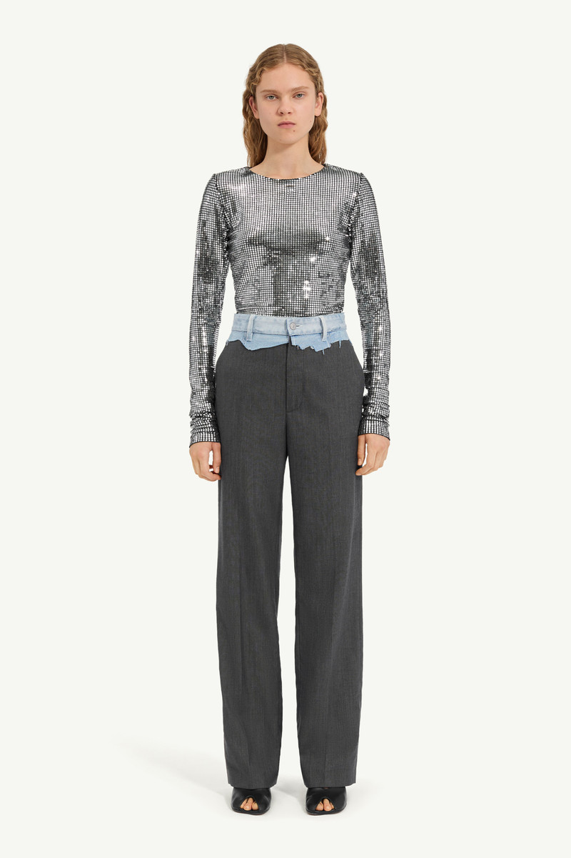 Tailored trousers with denim waistband 1