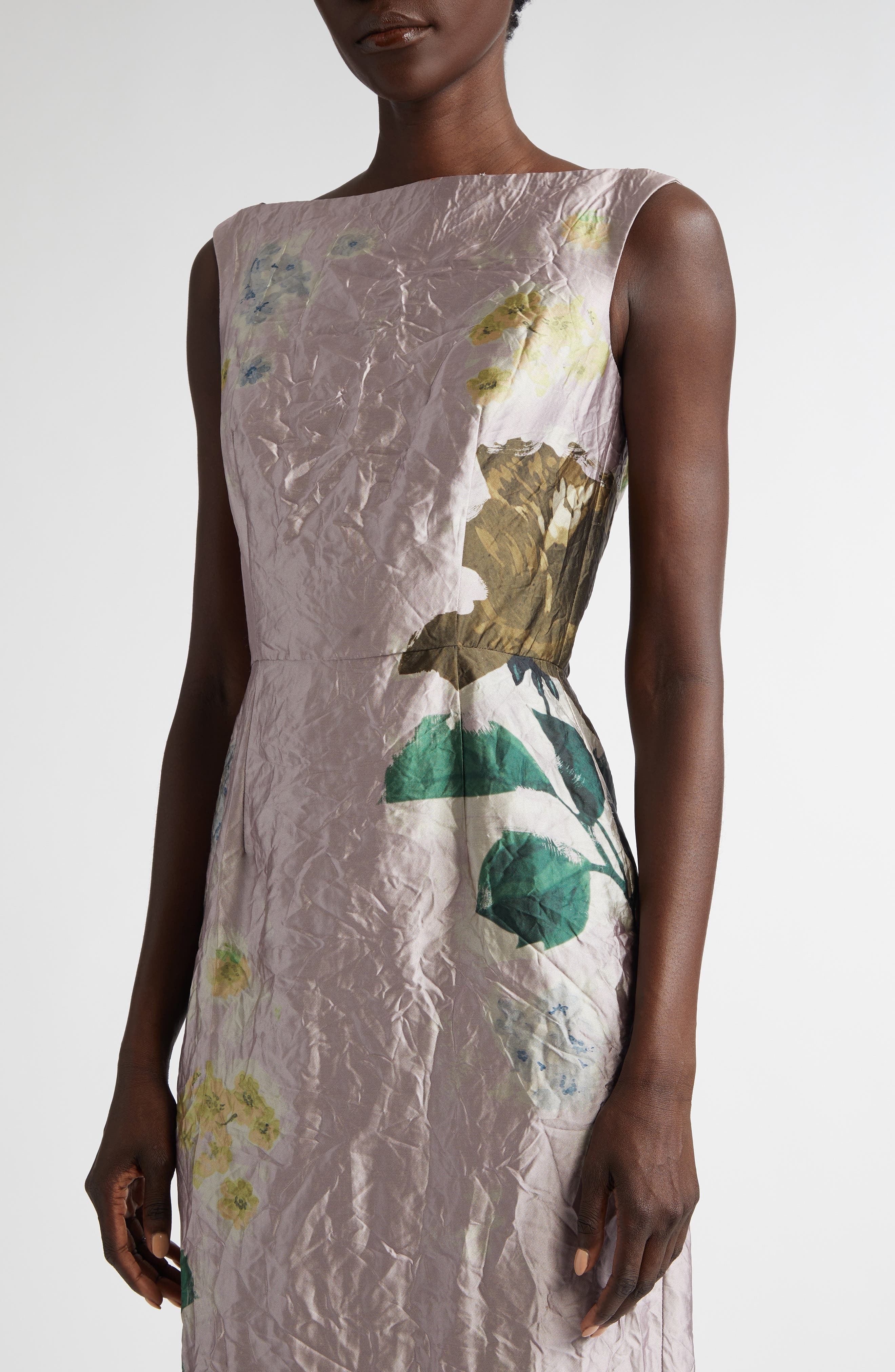 Erdem Floral Print Crinkled Metallic Satin Gown in Margot Floral Lilac at Nordstrom - 4