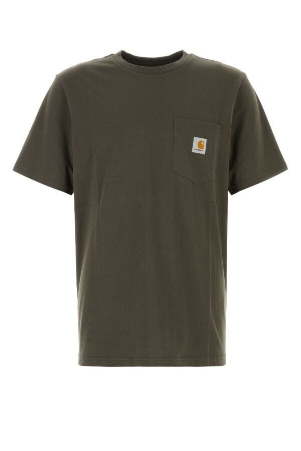 Khaki cotton S/S Pocket T-shirt - 1