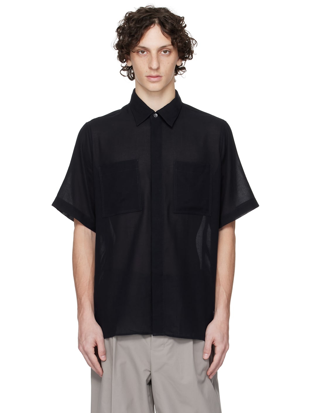 Navy Cotton Short Sleeve Shirt - 1