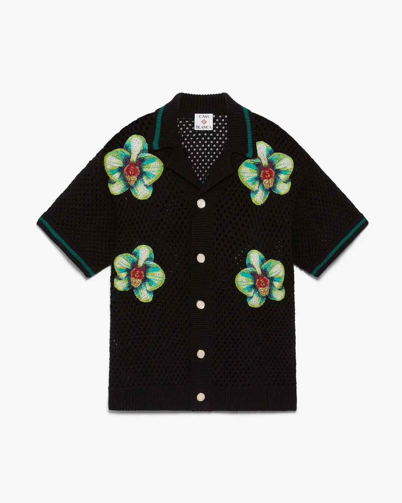 Glitch Orchid Embroidered Short Sleeve Crochet Shirt - 1