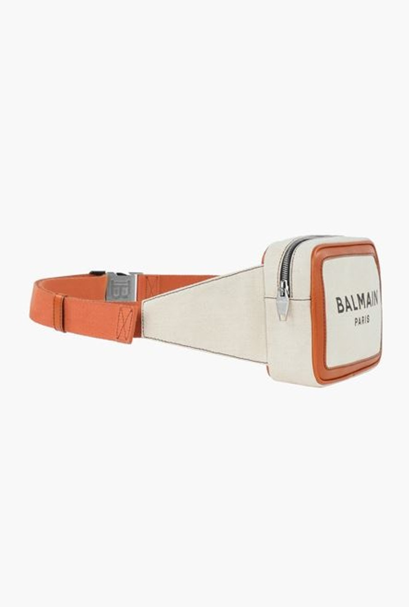 Balmain Ecru canvas B-Army 20 belt bag with brown leather panels outlook