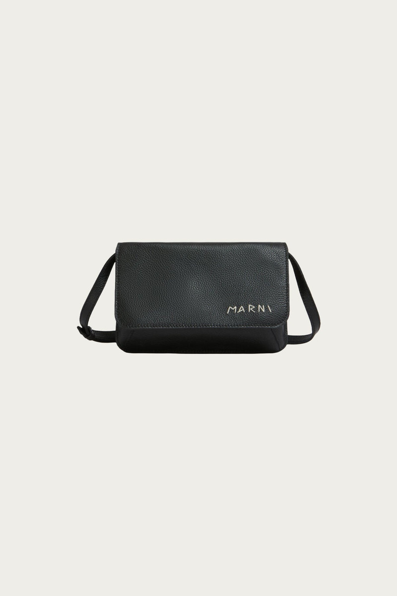 Pebbled Leather Marni Pochette - Black - 1