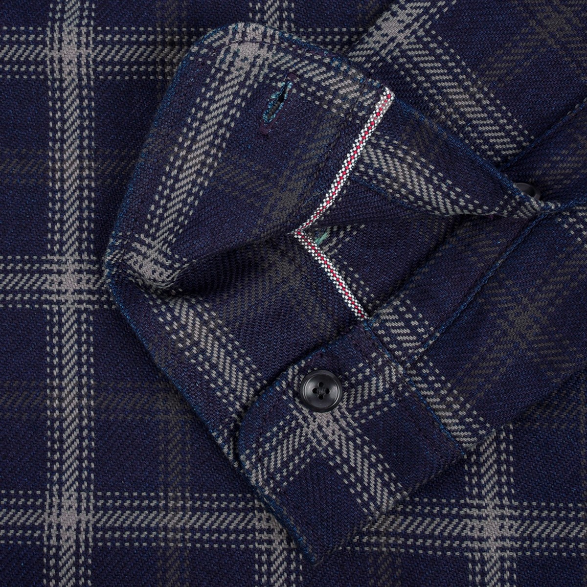 IHSH-412-BLK 9oz Selvedge Indigo Check Flannel Work Shirt - Black - 10