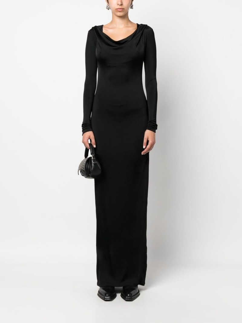MISBHV draped-neckline hooded maxi dress outlook
